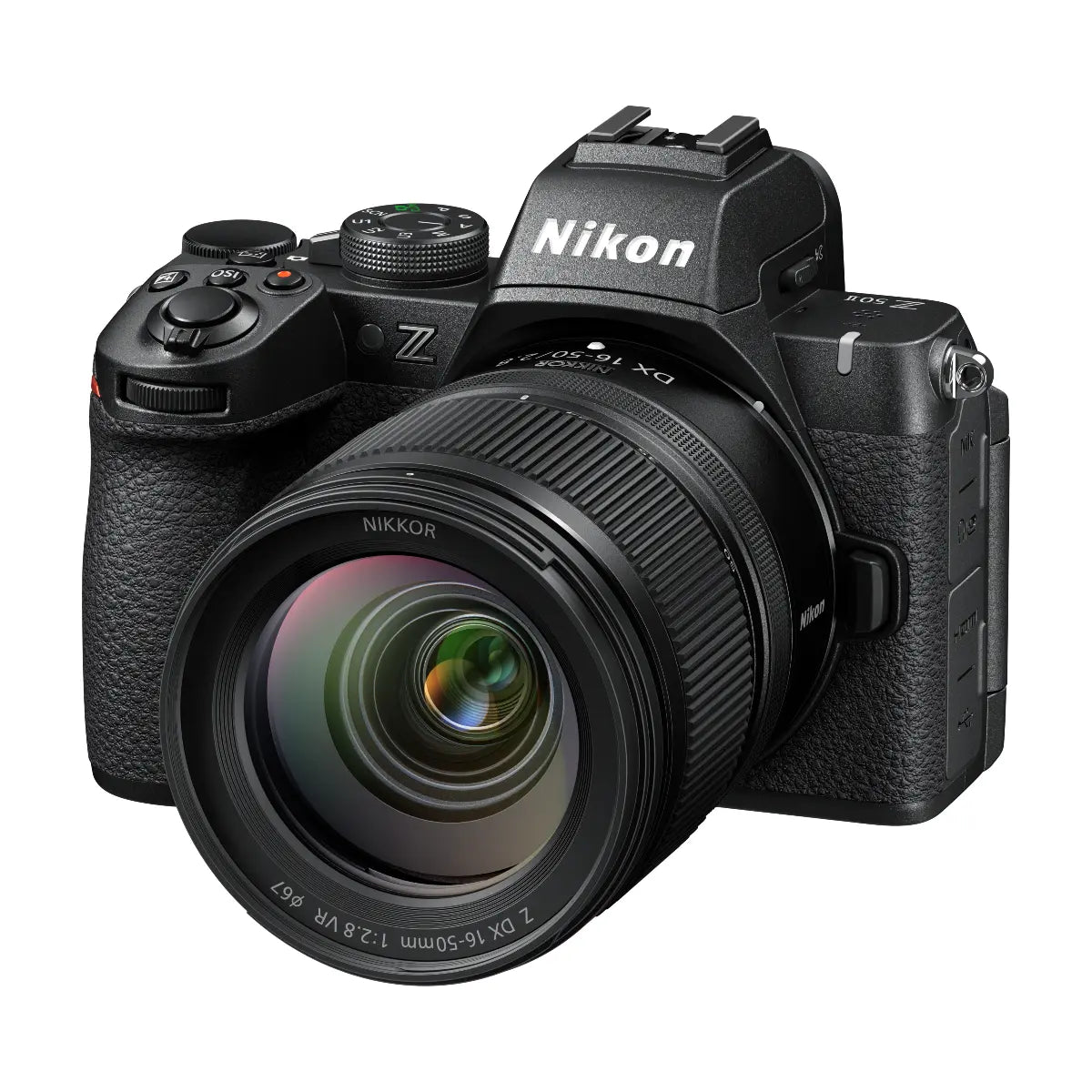 Nikon camera with lens on a white background