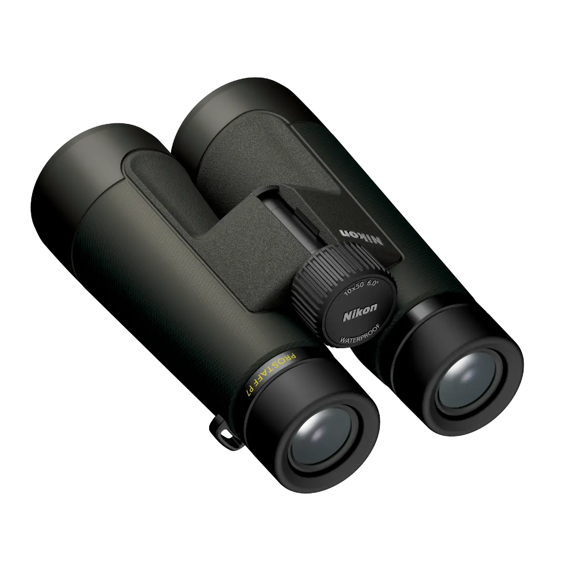 Black binoculars with Nikon branding on a white background