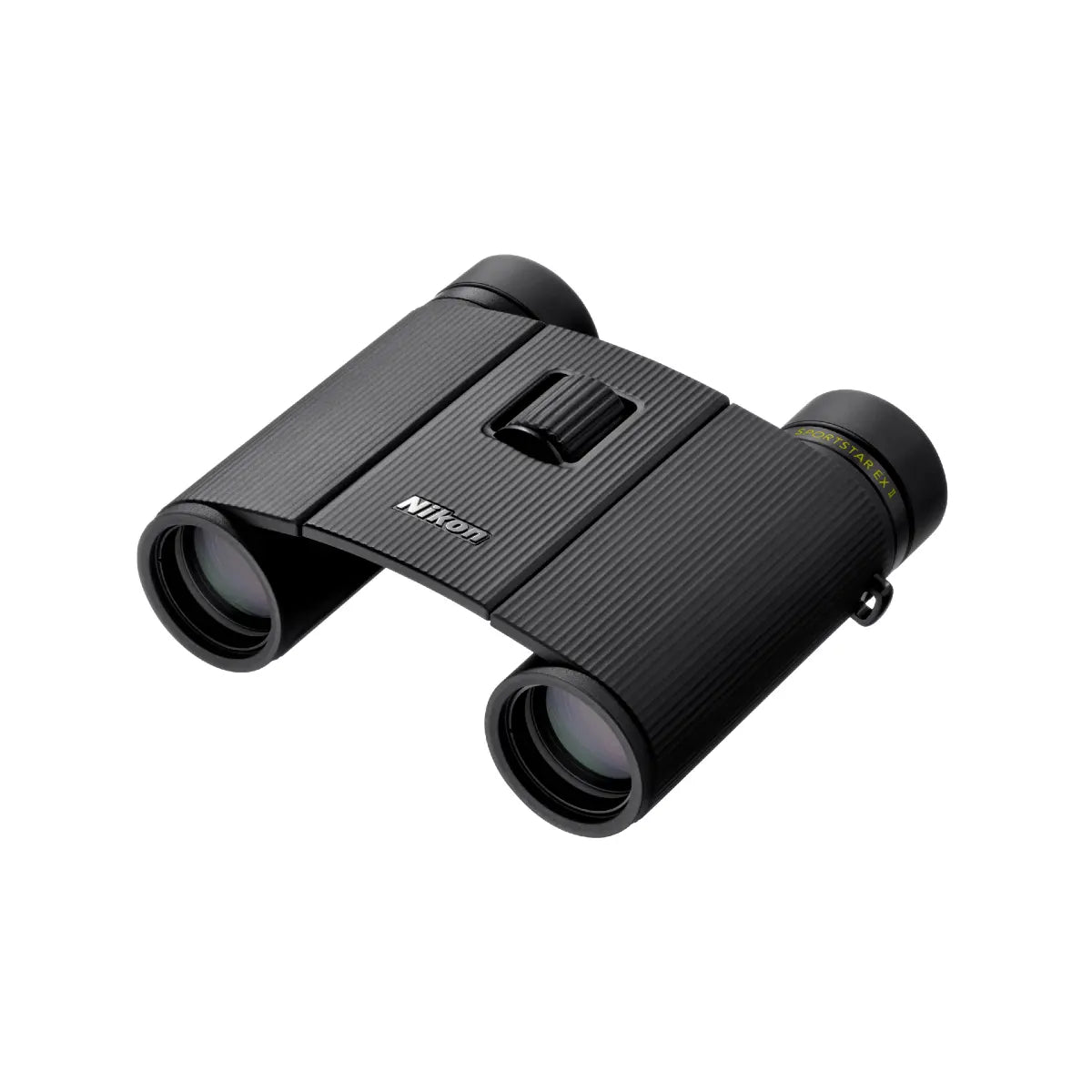 Black binoculars with Nikon logo on a white background