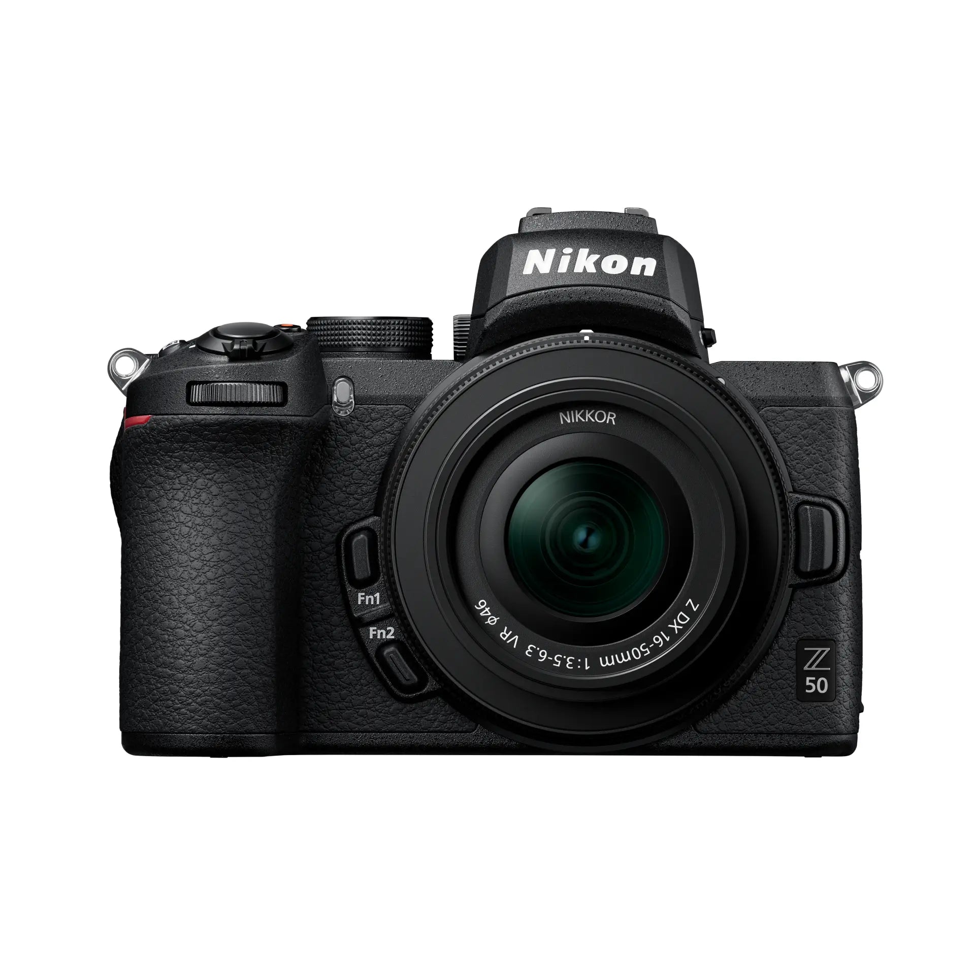 Nikon Z50 Digital Mirrorless Camera with 16-50mm Lens and FTZ Adapter, predominantly black in color.