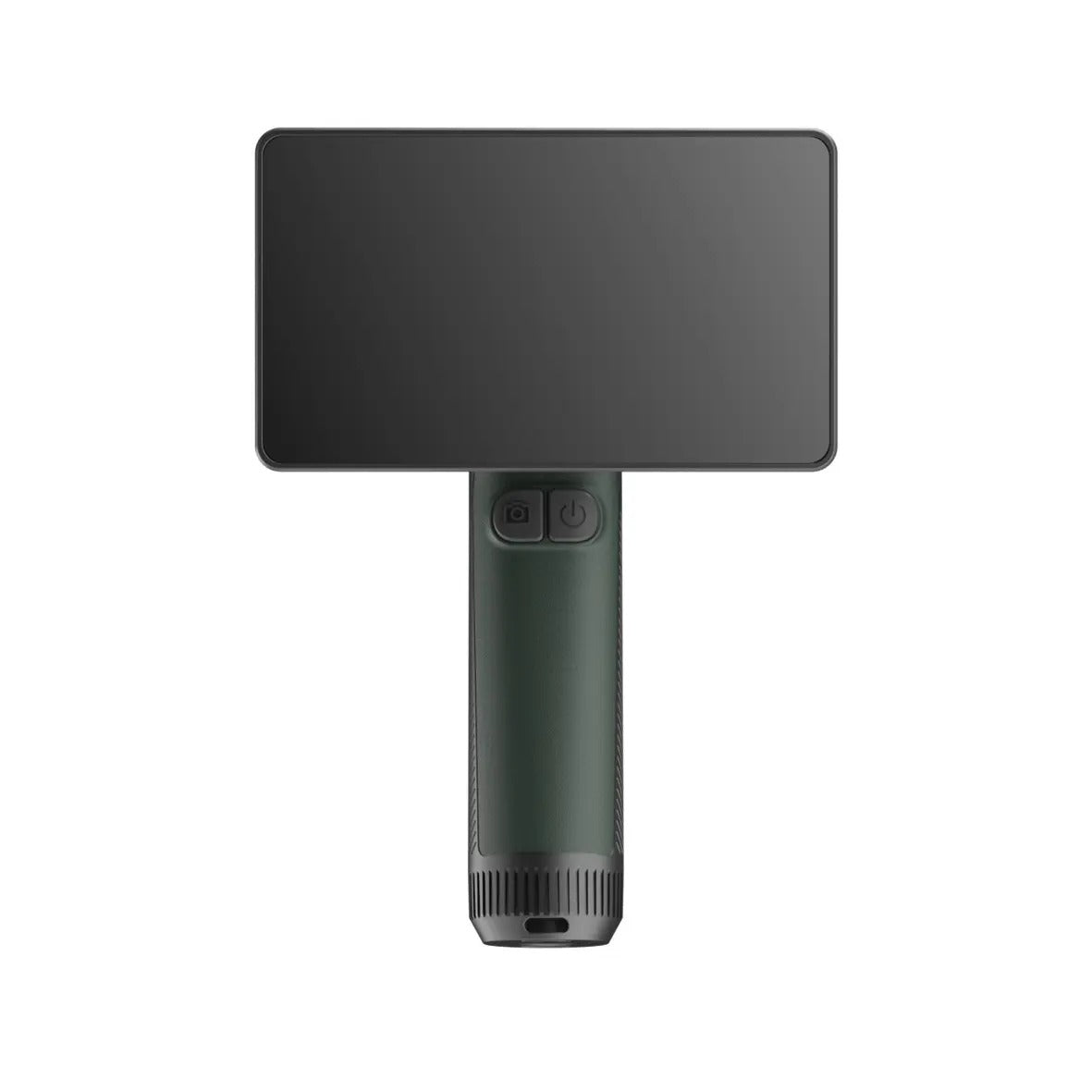 A Thermal handheld Camera with a large rectangular black screen on a dark green handle, shown against a plain white background.