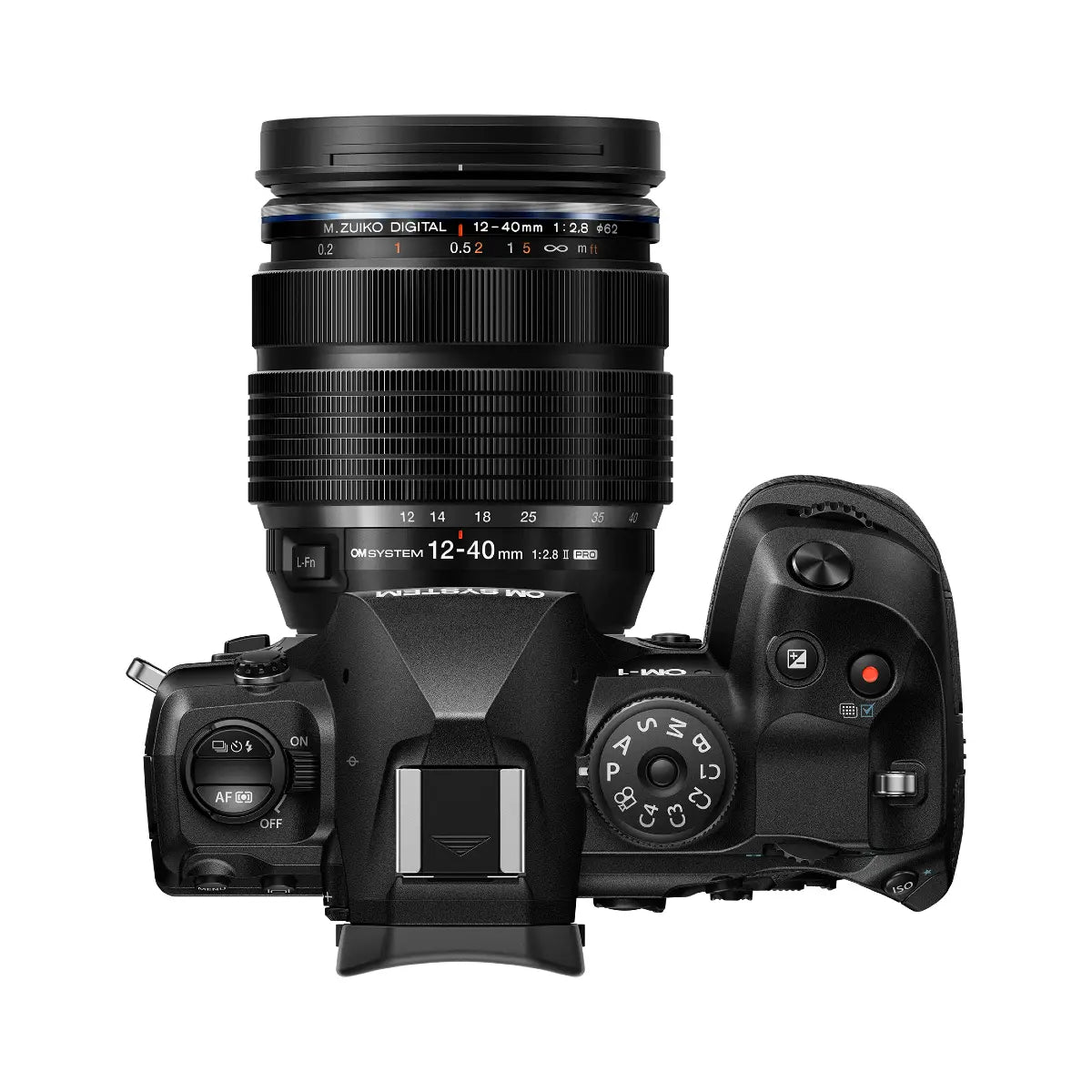 OM SYSTEM OM-1 Mark II Mirrorless Camera & 12-40mm f2.8 II lens top