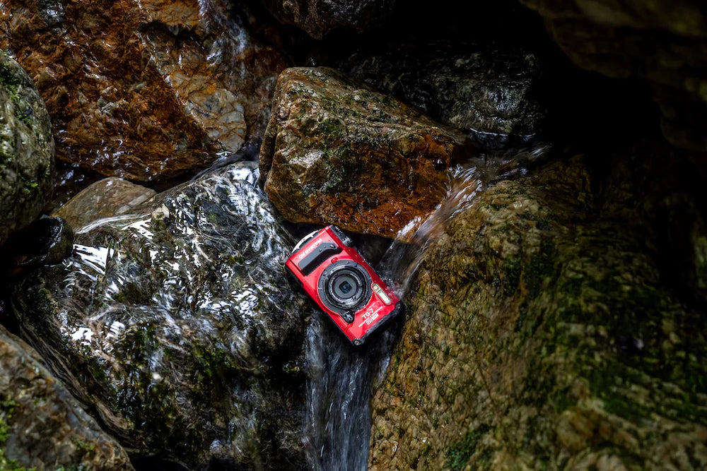 OM System TG-7 Tough Digital Camera - Red with Olympus PT-059 Underwater Housing