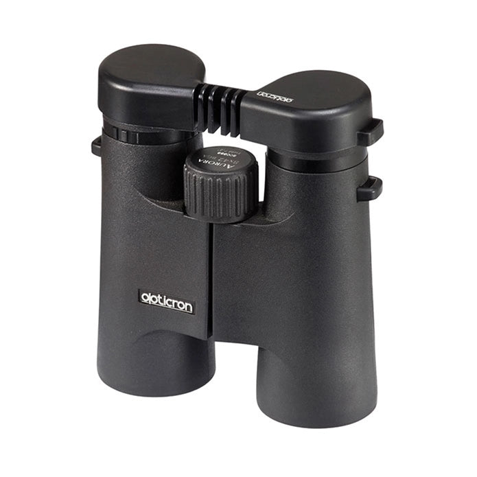 Opticron 43mm BGA Binocular Rainguard Black top angle on binoculars