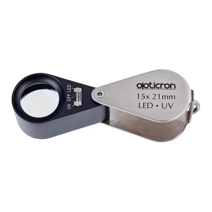 Opticron LED & UV Folding Metal Loupes 15x 21mm (0.8") side