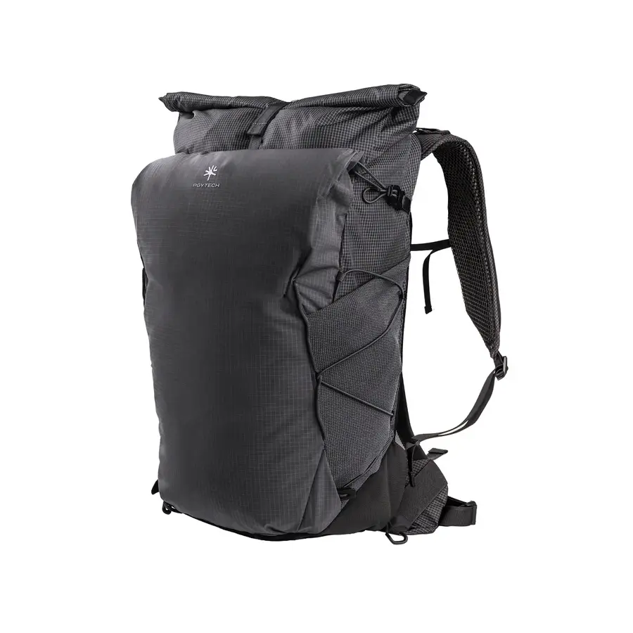 Black backpack on a white background