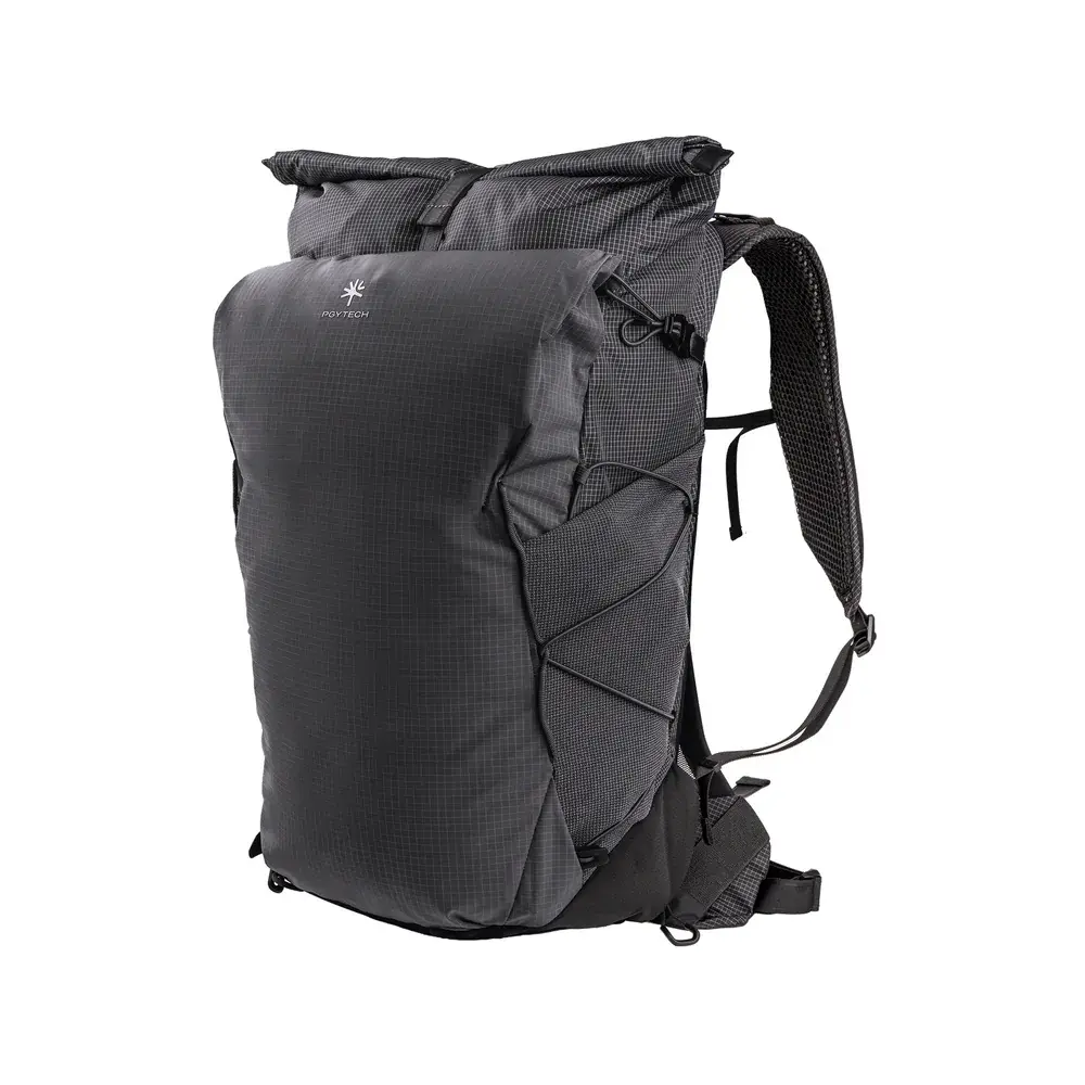Black backpack on a white background