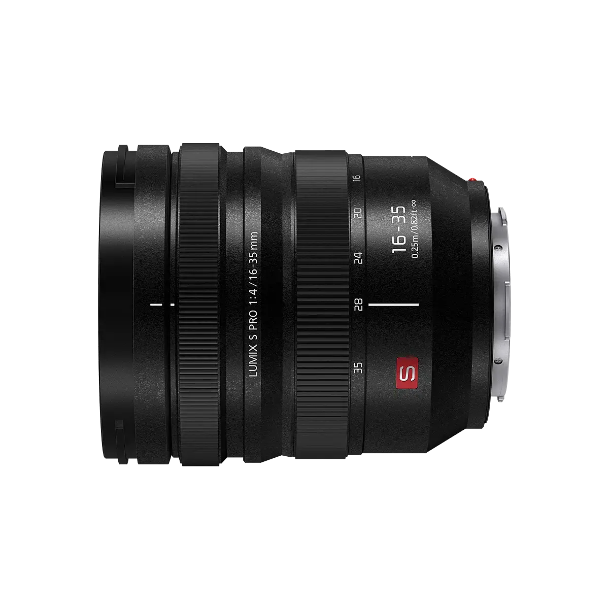 Camera lens with brand logo on a white background