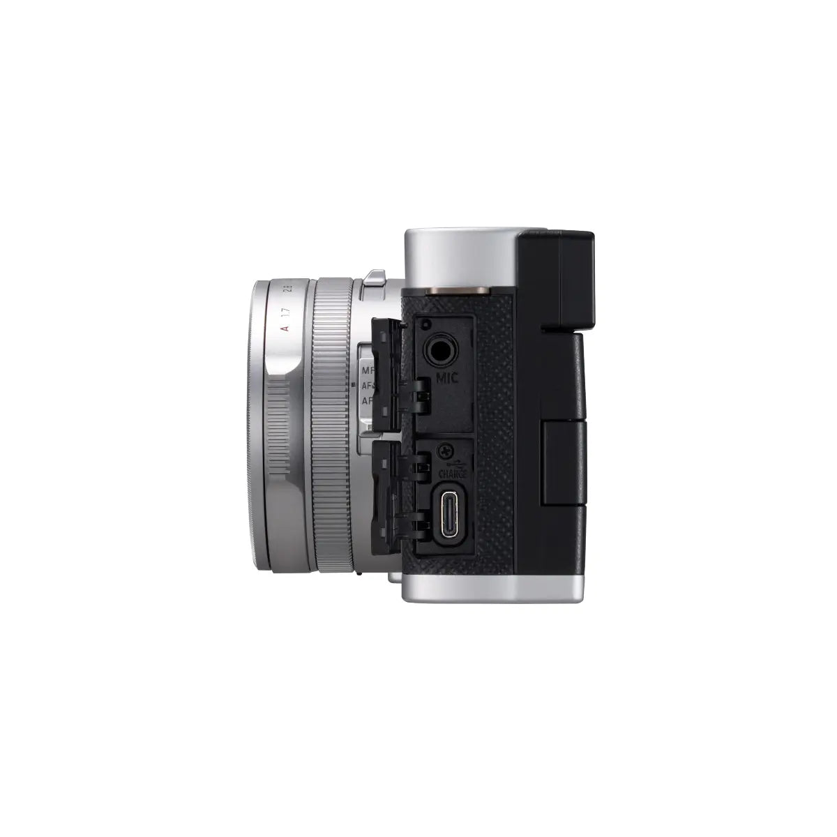 Side view of a camera on a white background