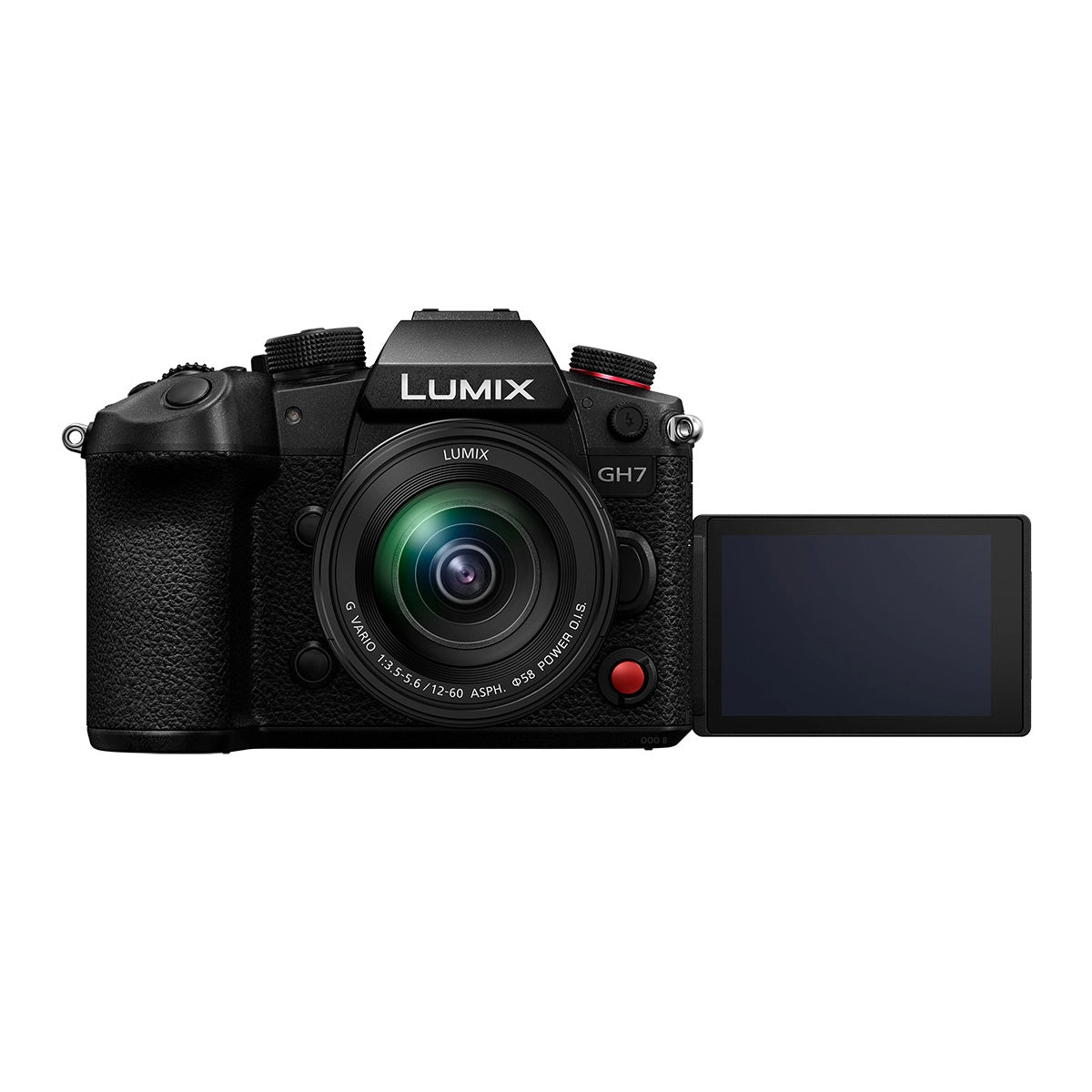 Panasonic Lumix GH7 Camera with 12-60mm Lens Kit front angle with screen rotated 2