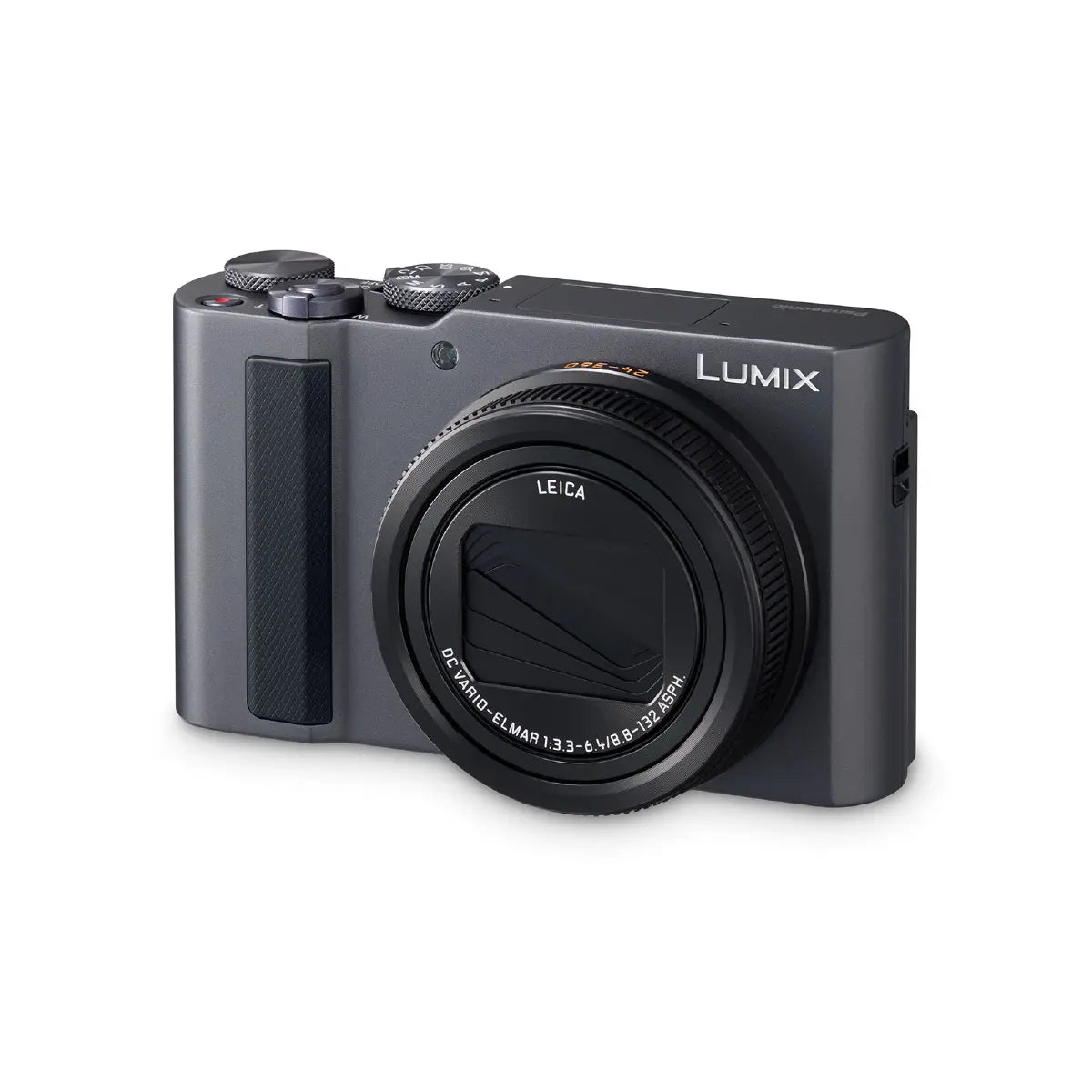 Black camera with a cable on a white background