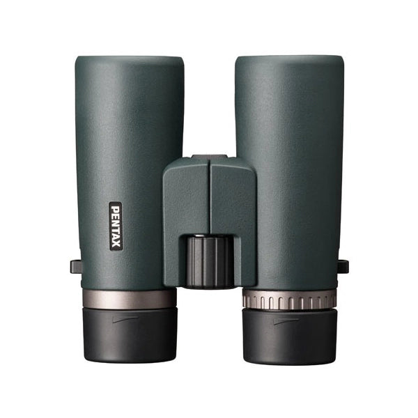 Green binoculars with Pentax branding on a white background