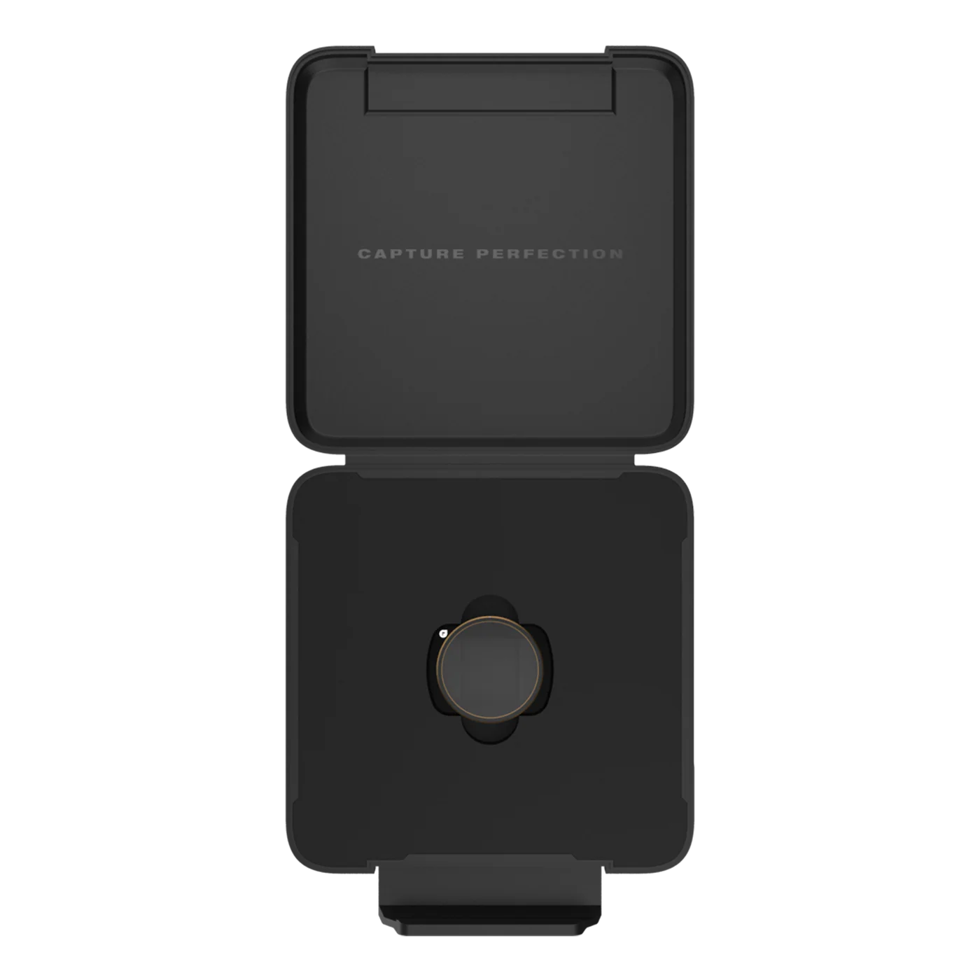 Black phone stand with 'Capture Perfection' text on a white background