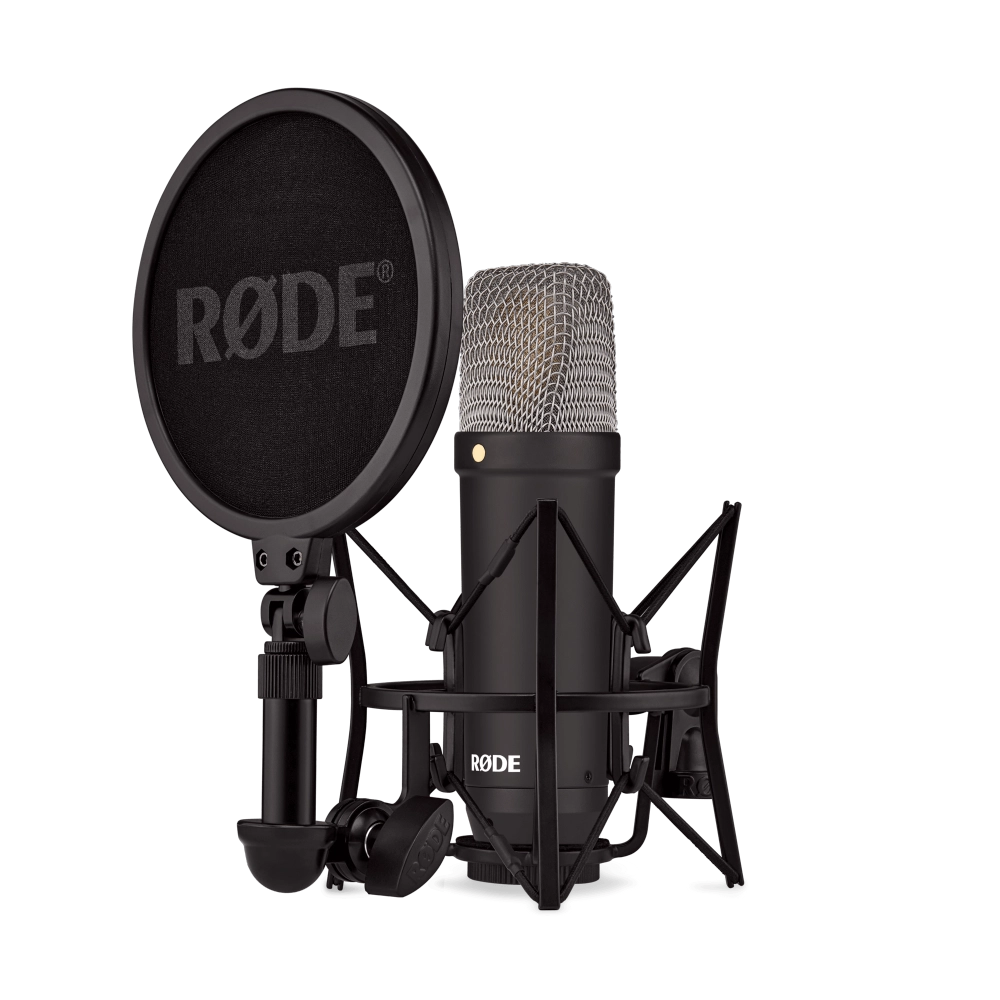 Røde NT1 Signature BLACK XLR Mic front angle with pop shield