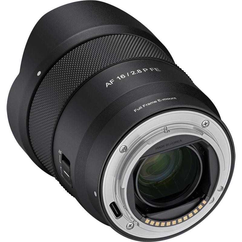 Camera lens with text on a white background
