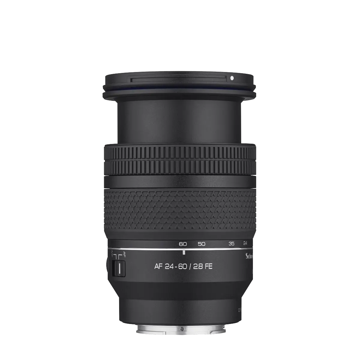 Camera lens with specifications on a white background