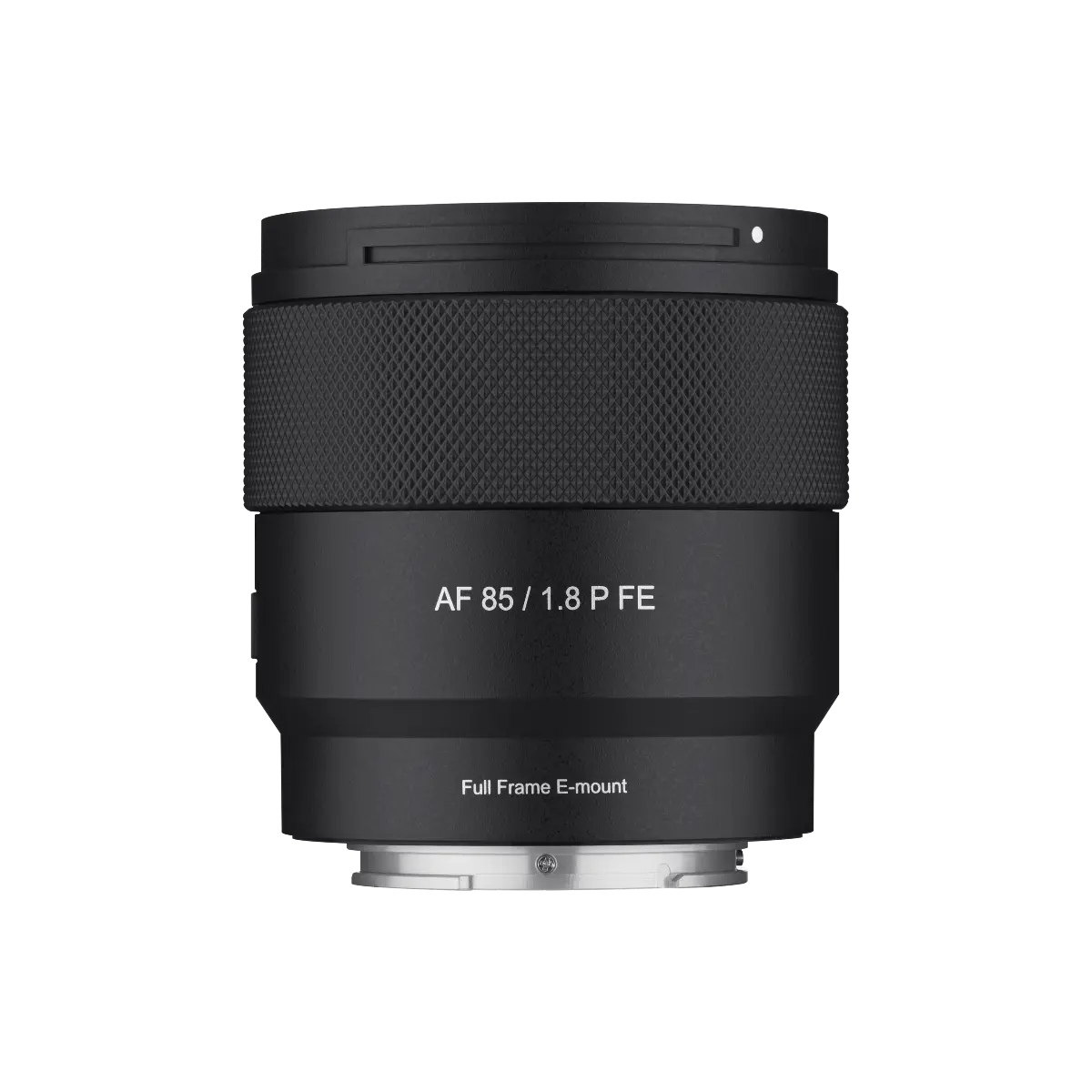 Camera lens with 'AF 85/1.8 P FE' text on a white background