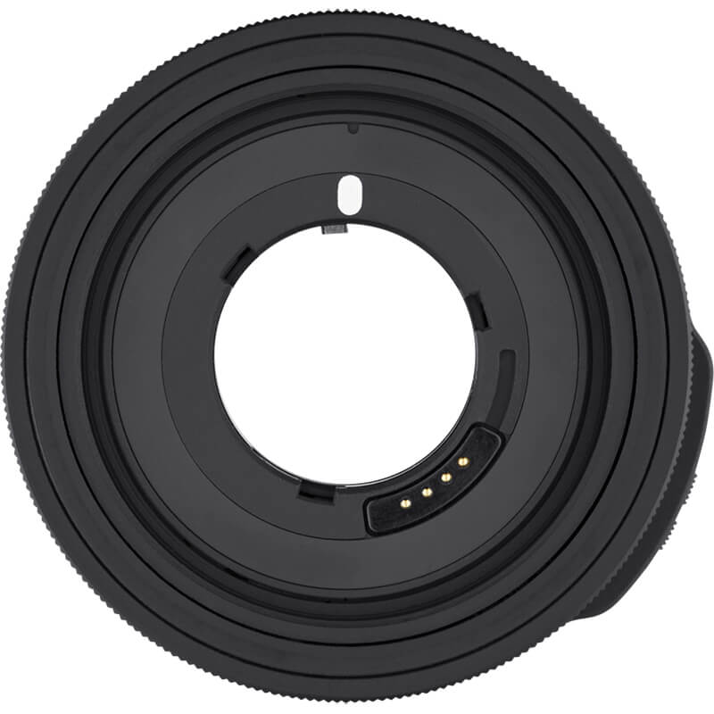 Black camera lens mount on a white background