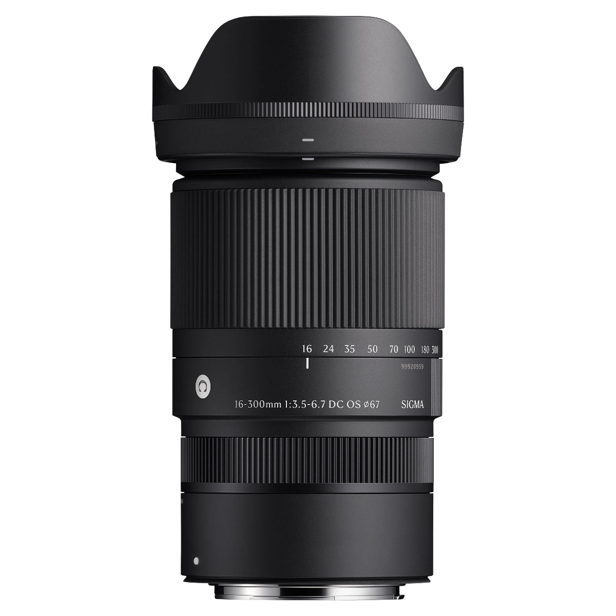 Sigma 16-300mm F3.5-6.7 DC OS Contemporary top angle with lens hood
