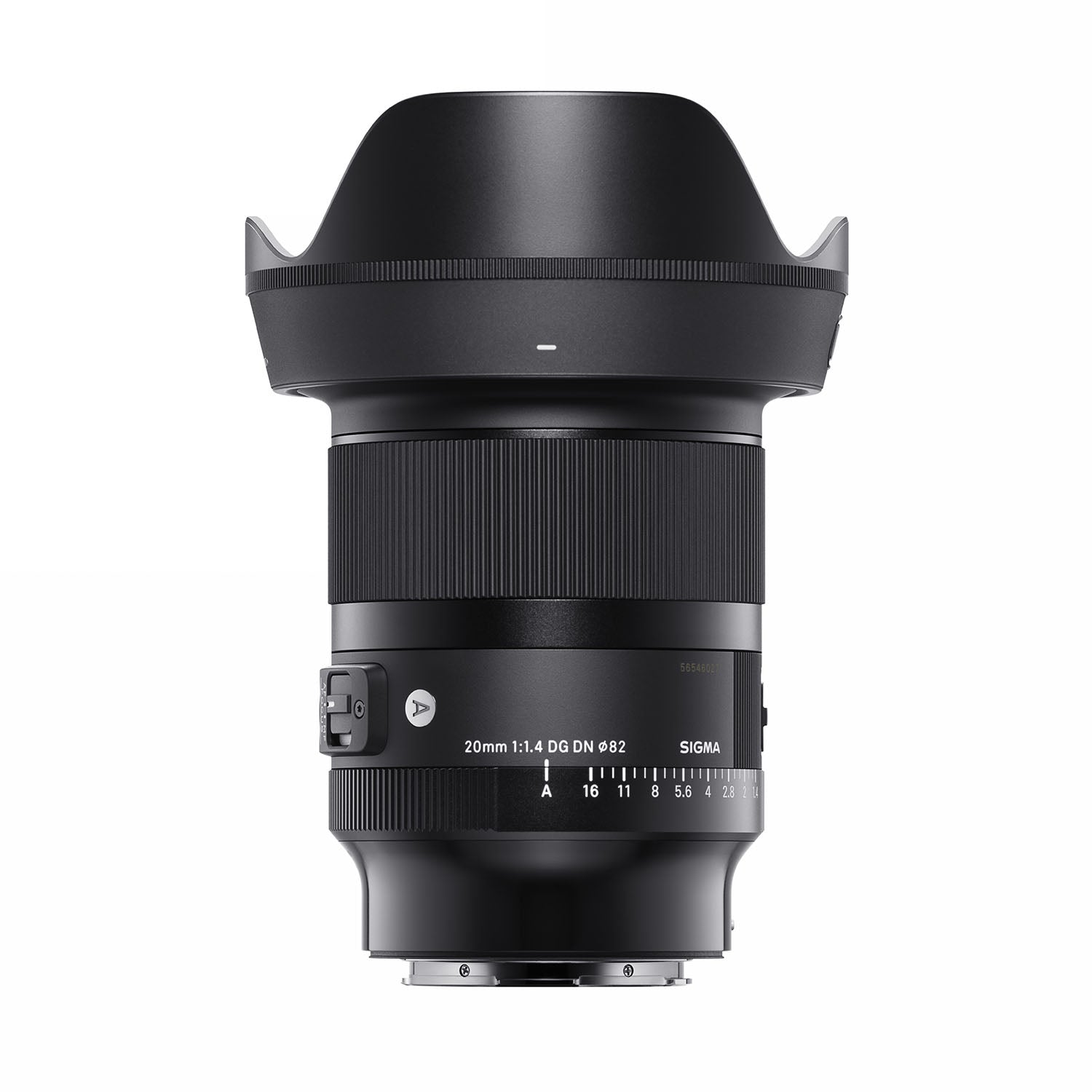 Sigma 20mm f1.4 DG DN Art Lens with a black exterior, an aperture ring, and a rubberized focus ring.