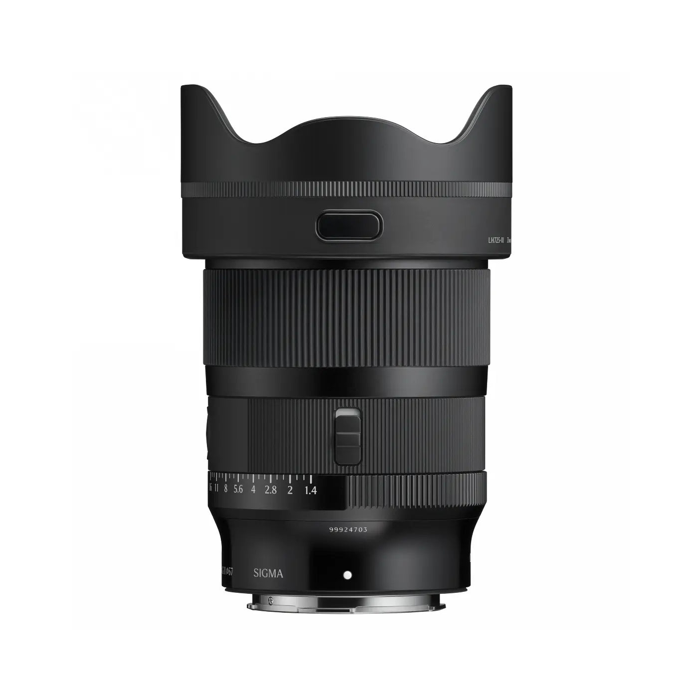 Black camera lens with Sigma branding on a white background