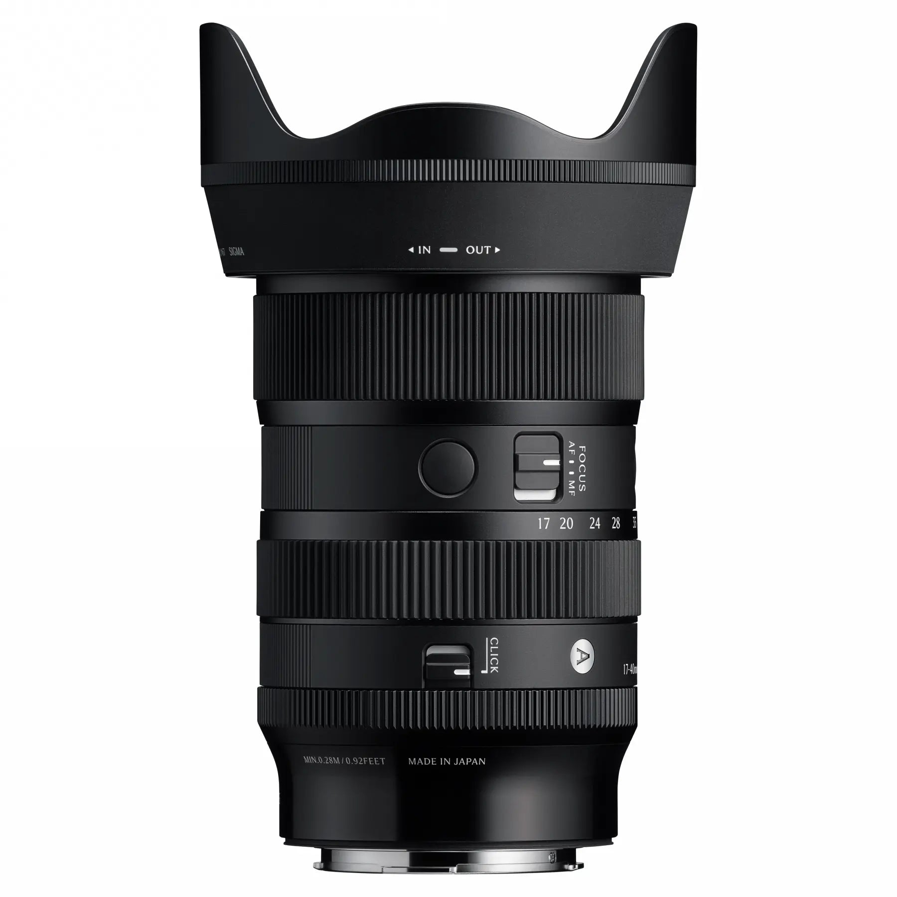 Sigma AF 17-40mm f1.8 DC | Art Lens - L Mount side angle with lens hood