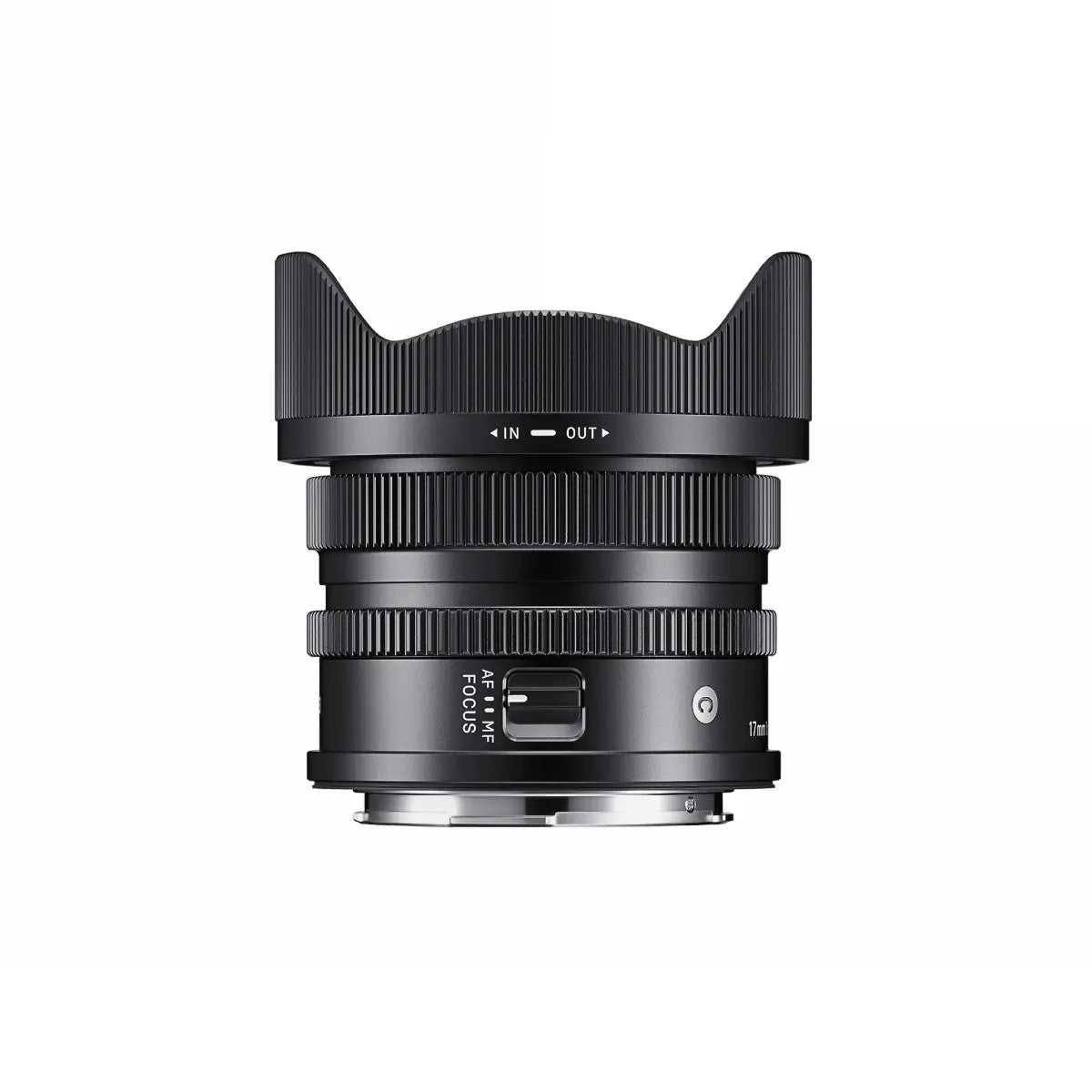 Sigma AF 17mm F/4 DG I Contemporary Lens - L Mount side with lens hood
