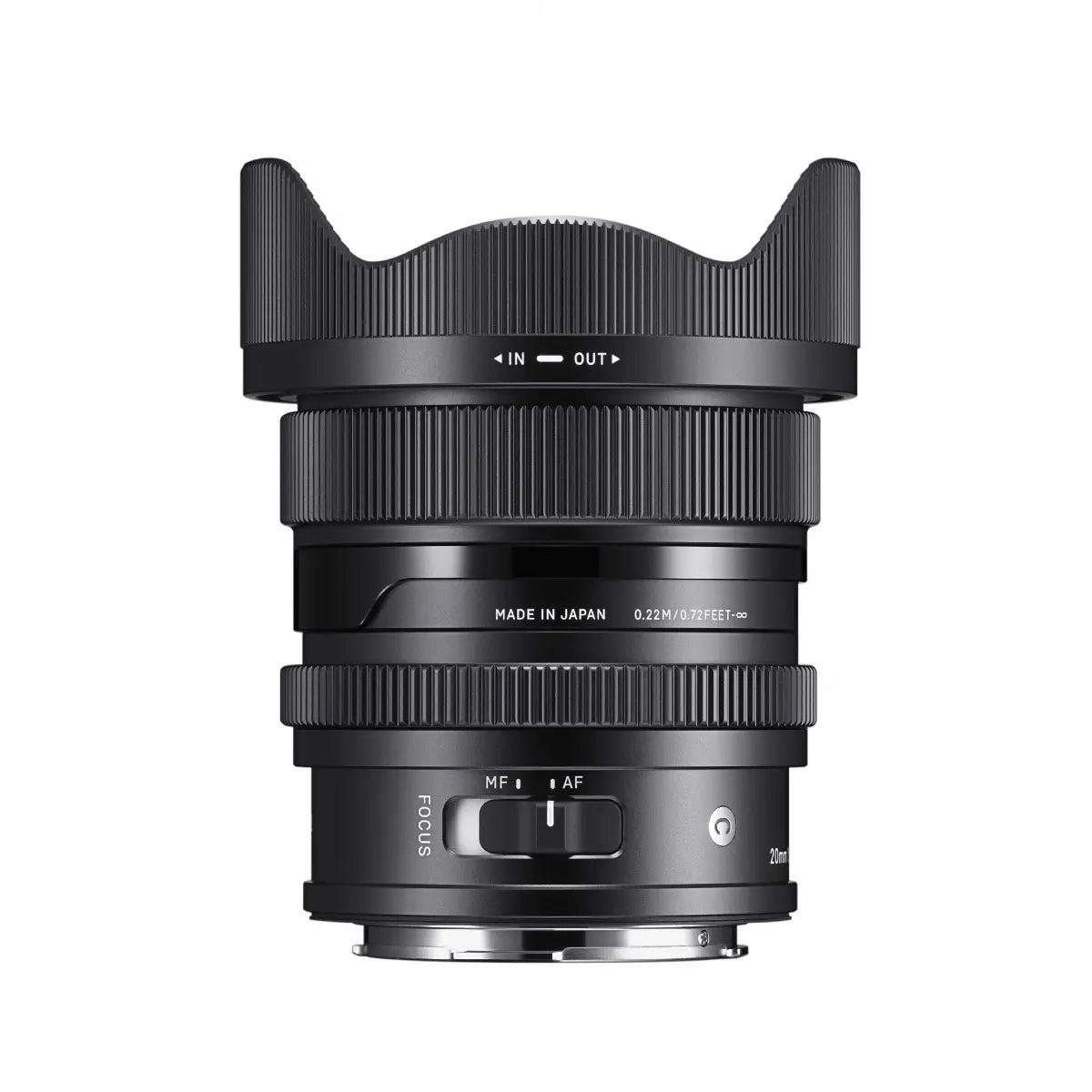Sigma AF 20mm F/2 DG I Contemporary Lens - Sony E- Fit side with lens hood