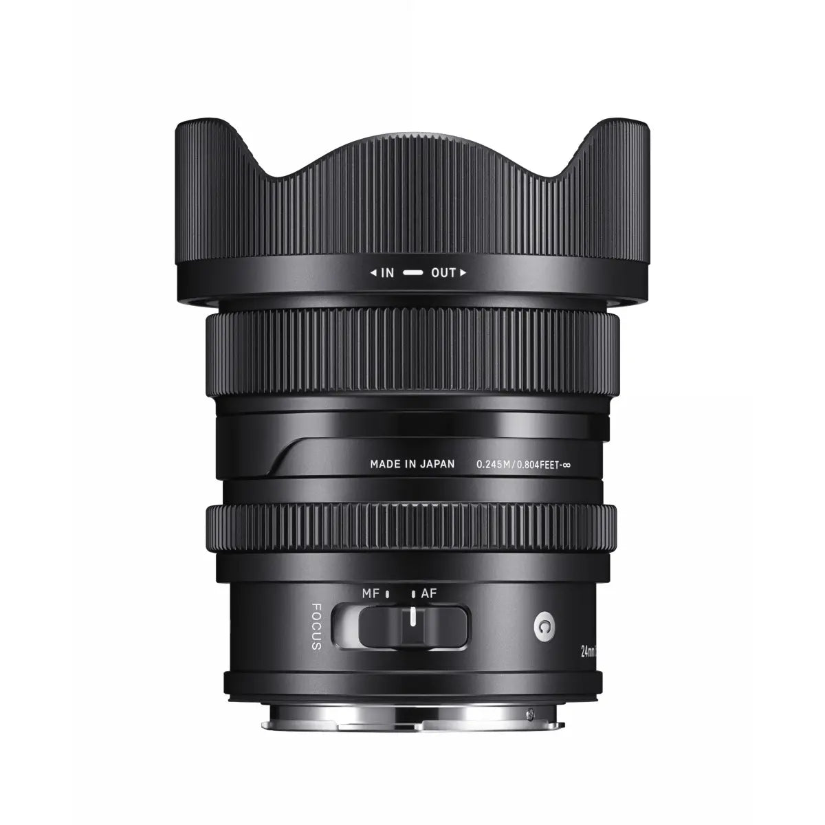 Sigma AF 24MM F/2 DG I Contemporary Lens - Sony E Fit side with lens hood