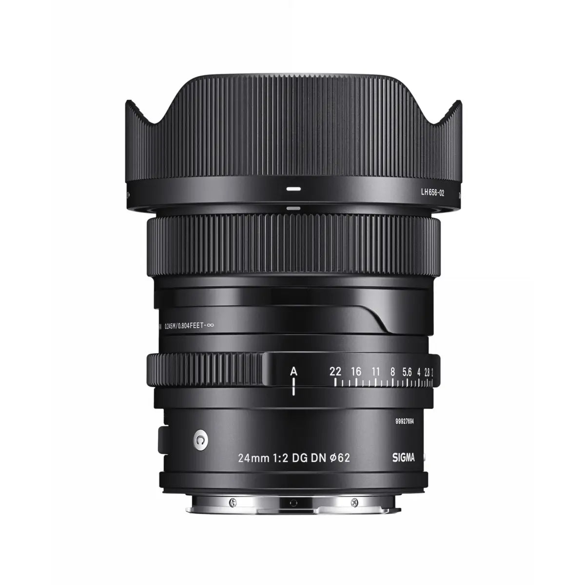 Sigma AF 24mm F/2 DG I Contemporary Lens - L Mount top with lens hood