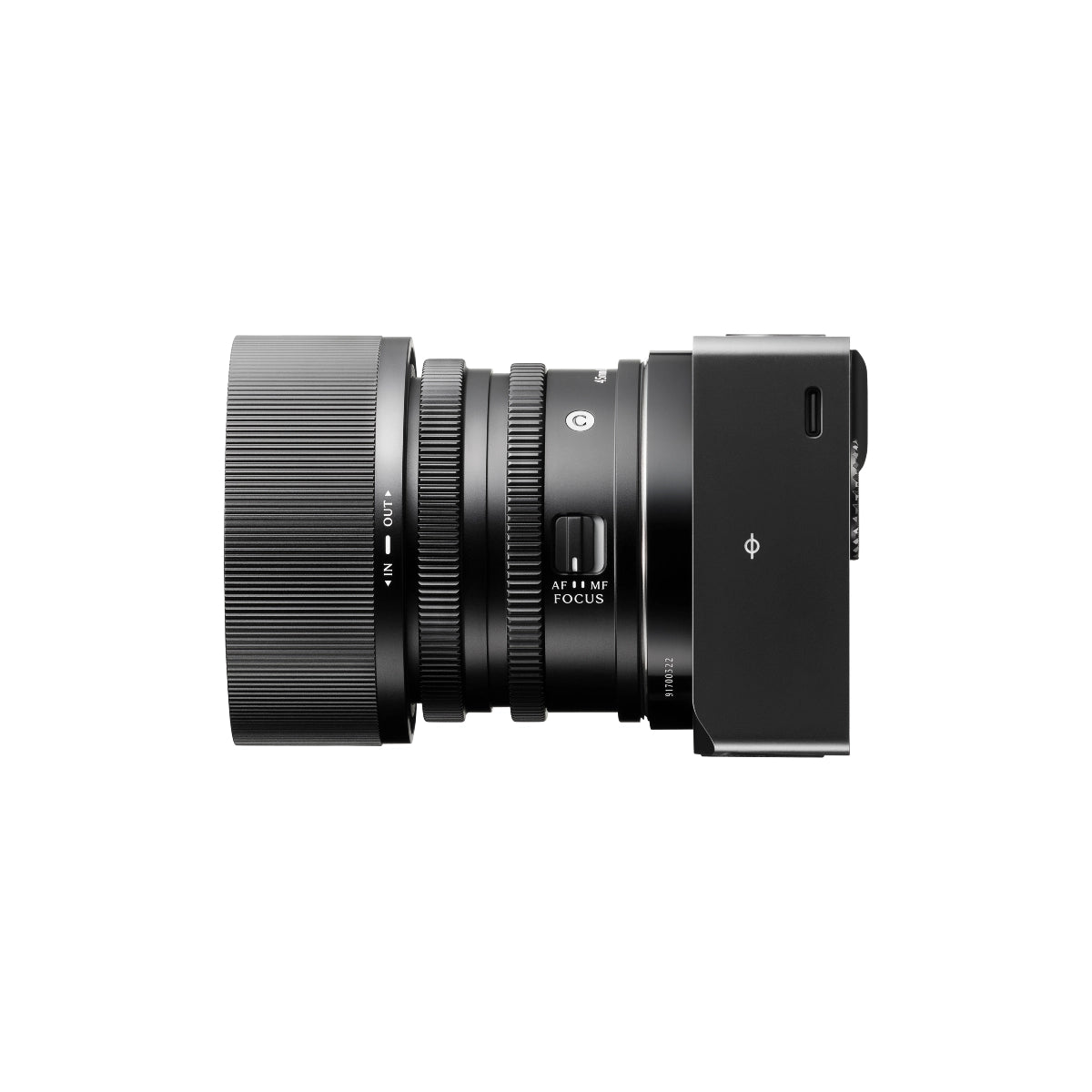 Sigma BF Camera Body Black L Mount side angle with lens on