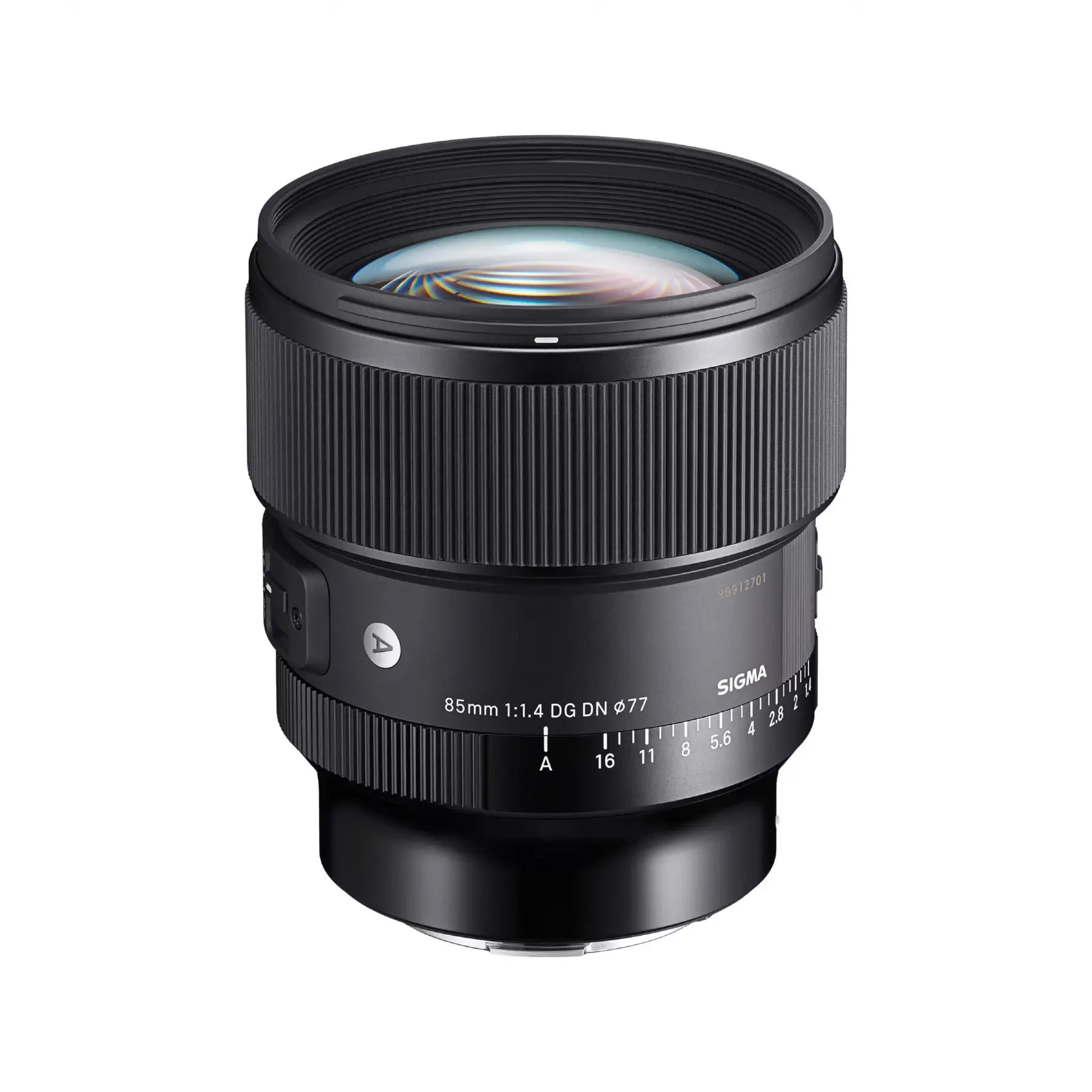 Sigma 85mm F1.4 DG DN Art Lens with lens hood attached, aimed at full-frame mirrorless cameras, black color.