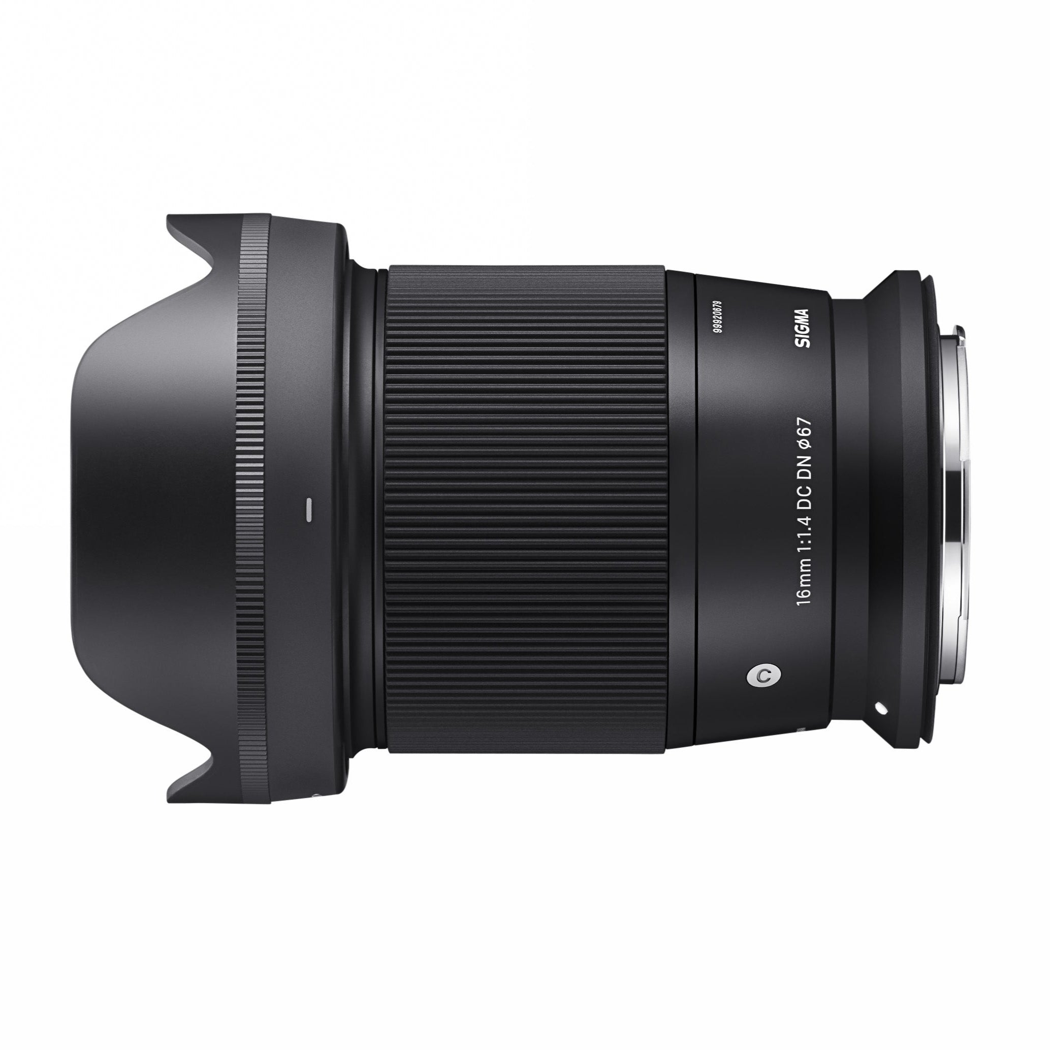 Sigma 16mm F1.4 DC DN Contemporary Lens - Canon RF Mount Camera lens on a white background