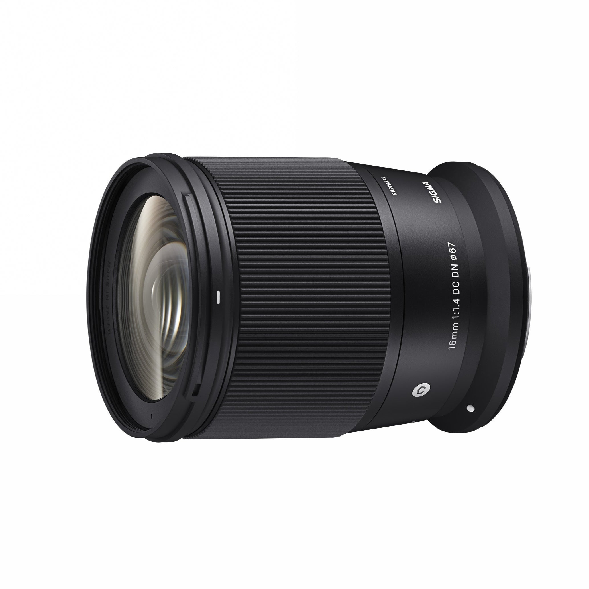 Sigma 16mm F1.4 DC DN Contemporary Lens - Canon RF Mount Camera lens on a white background