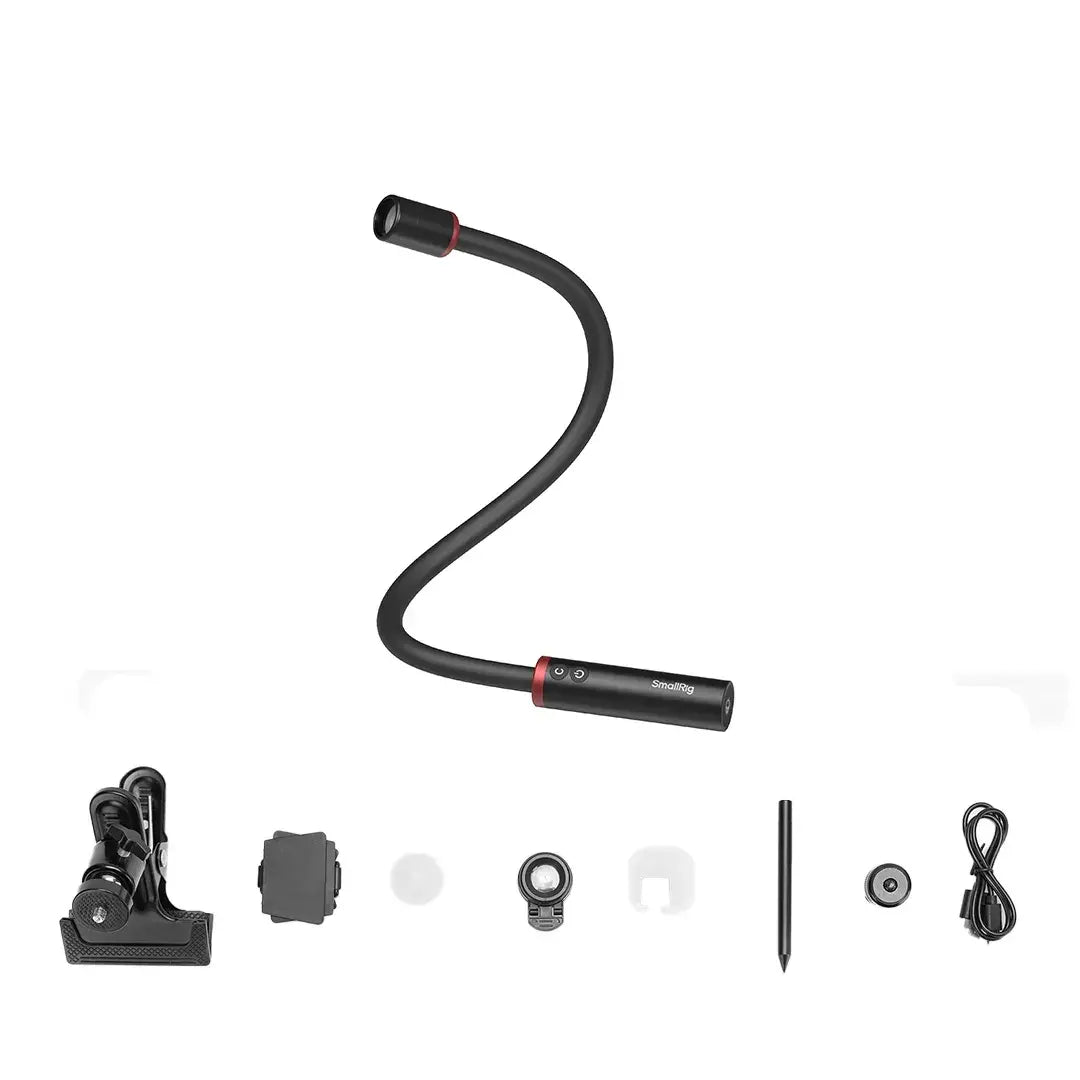 Gooseneck microphone with accessories on a white background