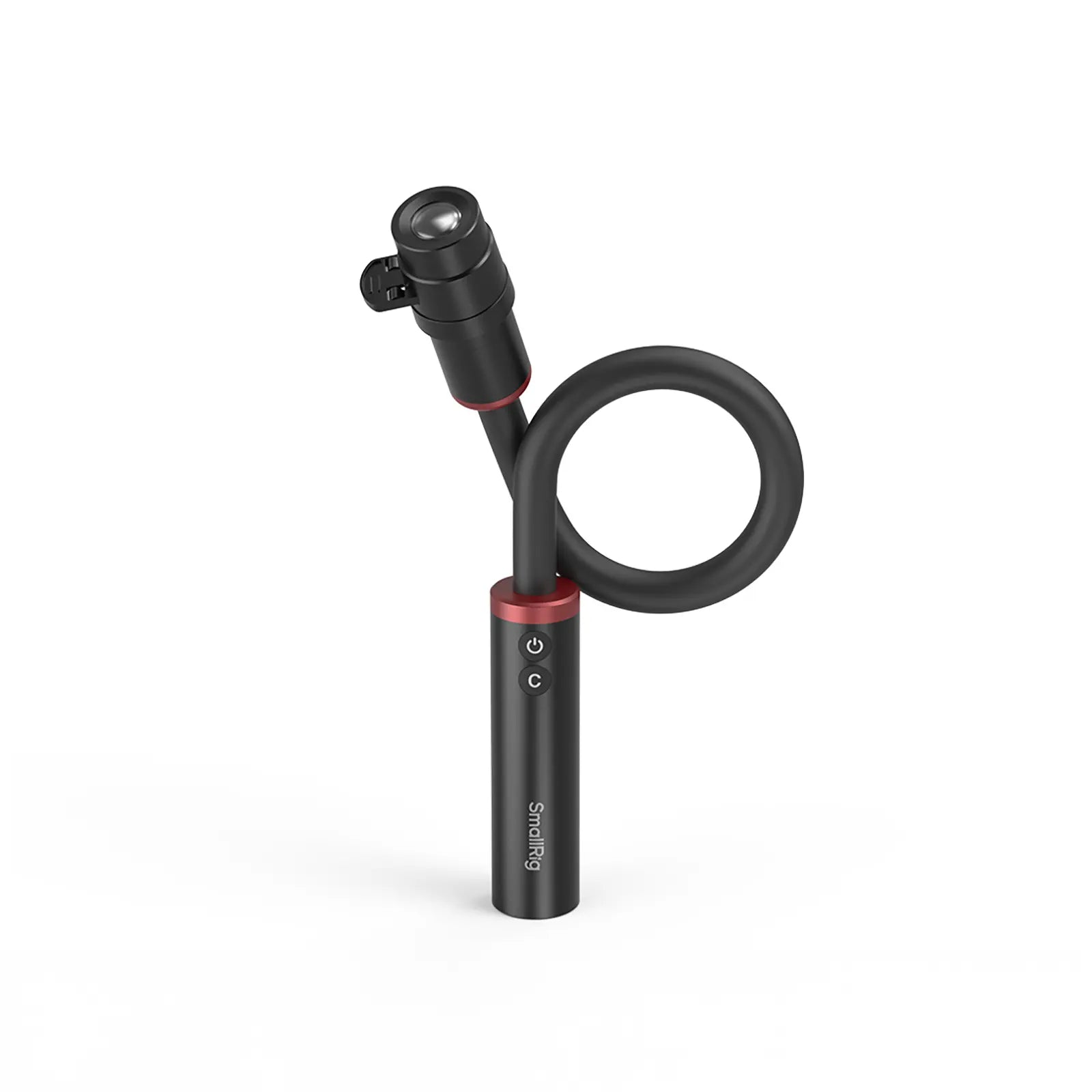 Black and red magnifying glass with stand on a white background