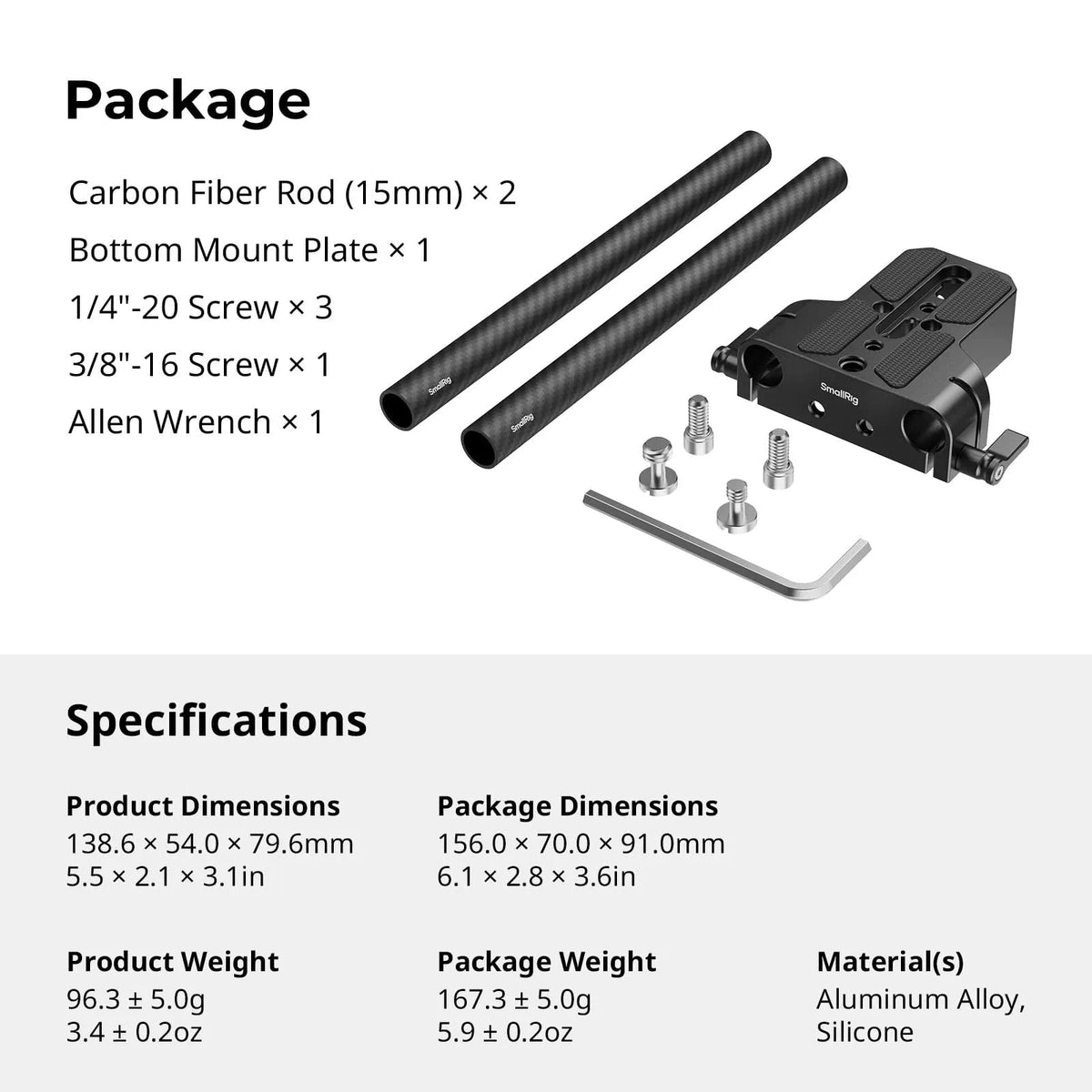 SmallRig Bottom Mount Plate with Dual 15mm Rod Clamp 5609