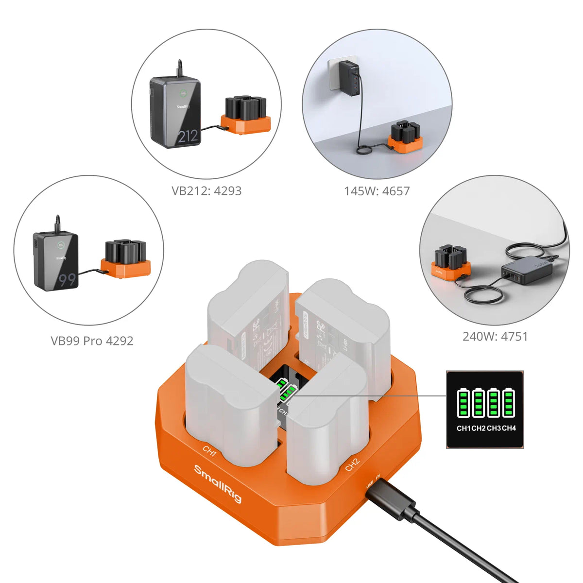 SmallRig Four-Channel Camera Battery Charger for Nikon EN-EL15c Batteries