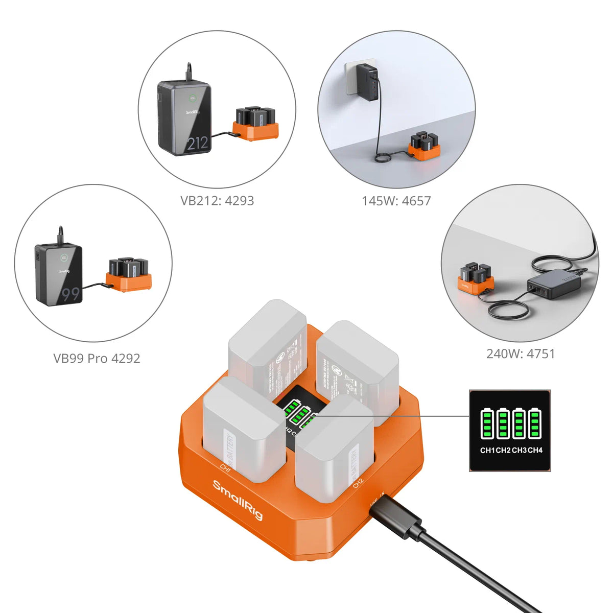 SmallRig Four-Channel Camera Battery Charger for Sony NP-FW50 Batteries