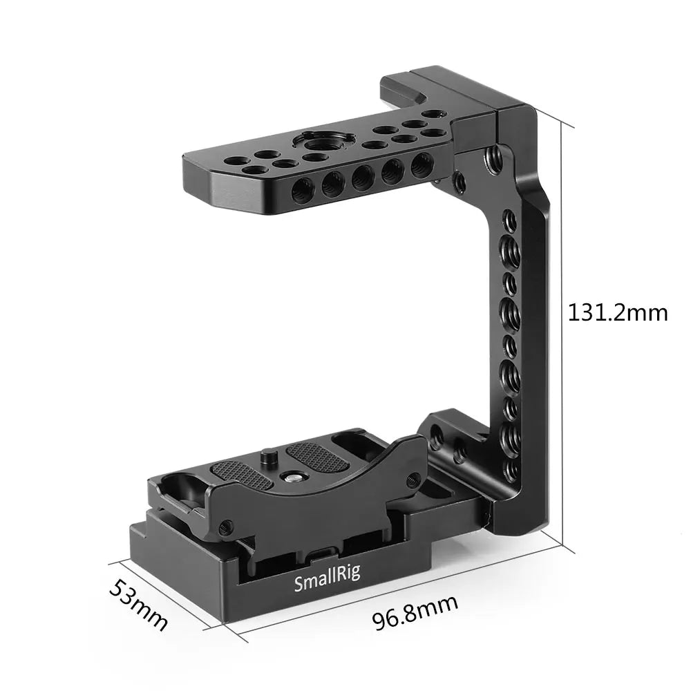Camera bracket with dimensions labeled on a white background
