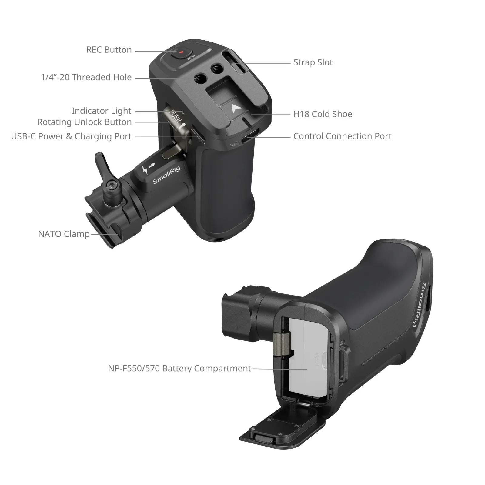 SmallRig Rotating Side Handle with Trigger REC for Selected Canon / Blackmagic Design Cameras