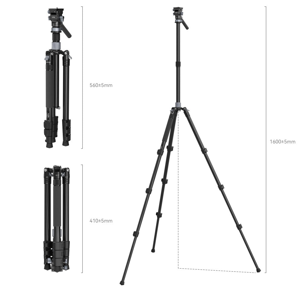 Smallrig travel video tripod kit 4221 side with measurements