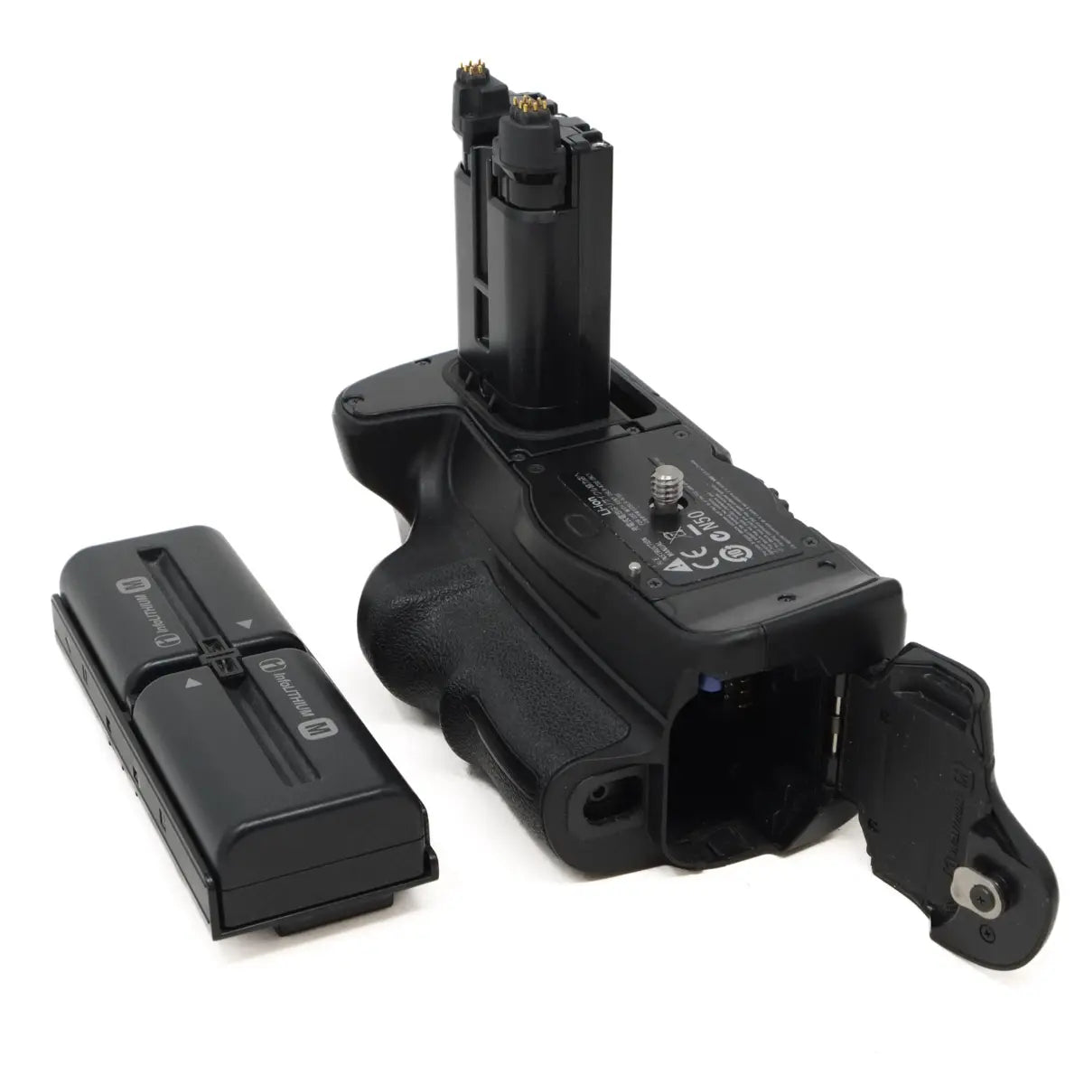 Sony A700 + VG-C70AM battery grip + Tamron 20-40mm lens (SH43176) side of battery grip with battery tray