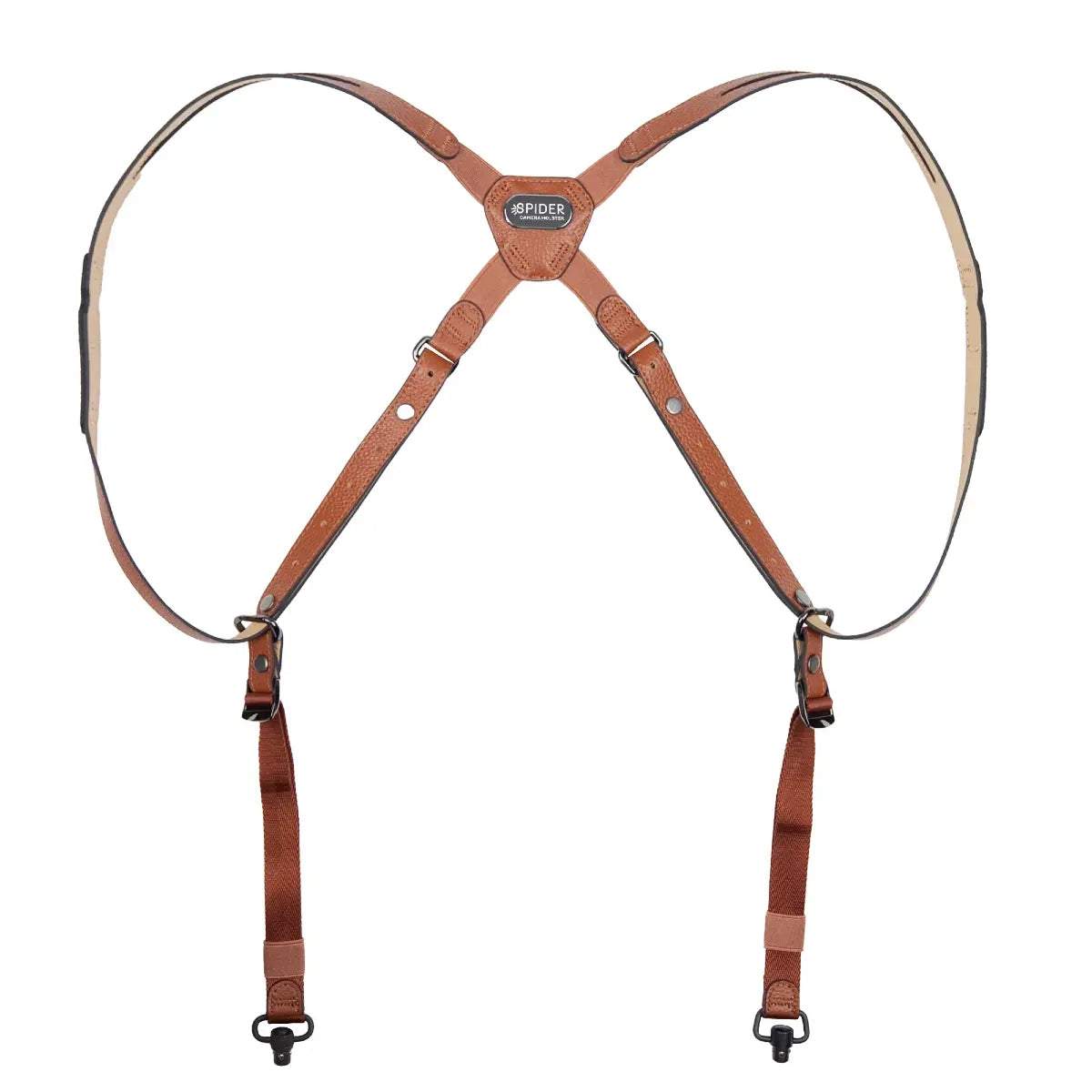 Brown leather horse bridle with a visible brand logo on a white background