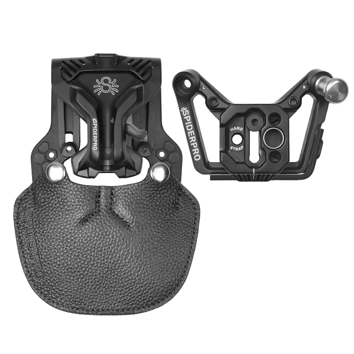 Black archery nock plate and arrow rest with 'SpiderPro' branding on a white background
