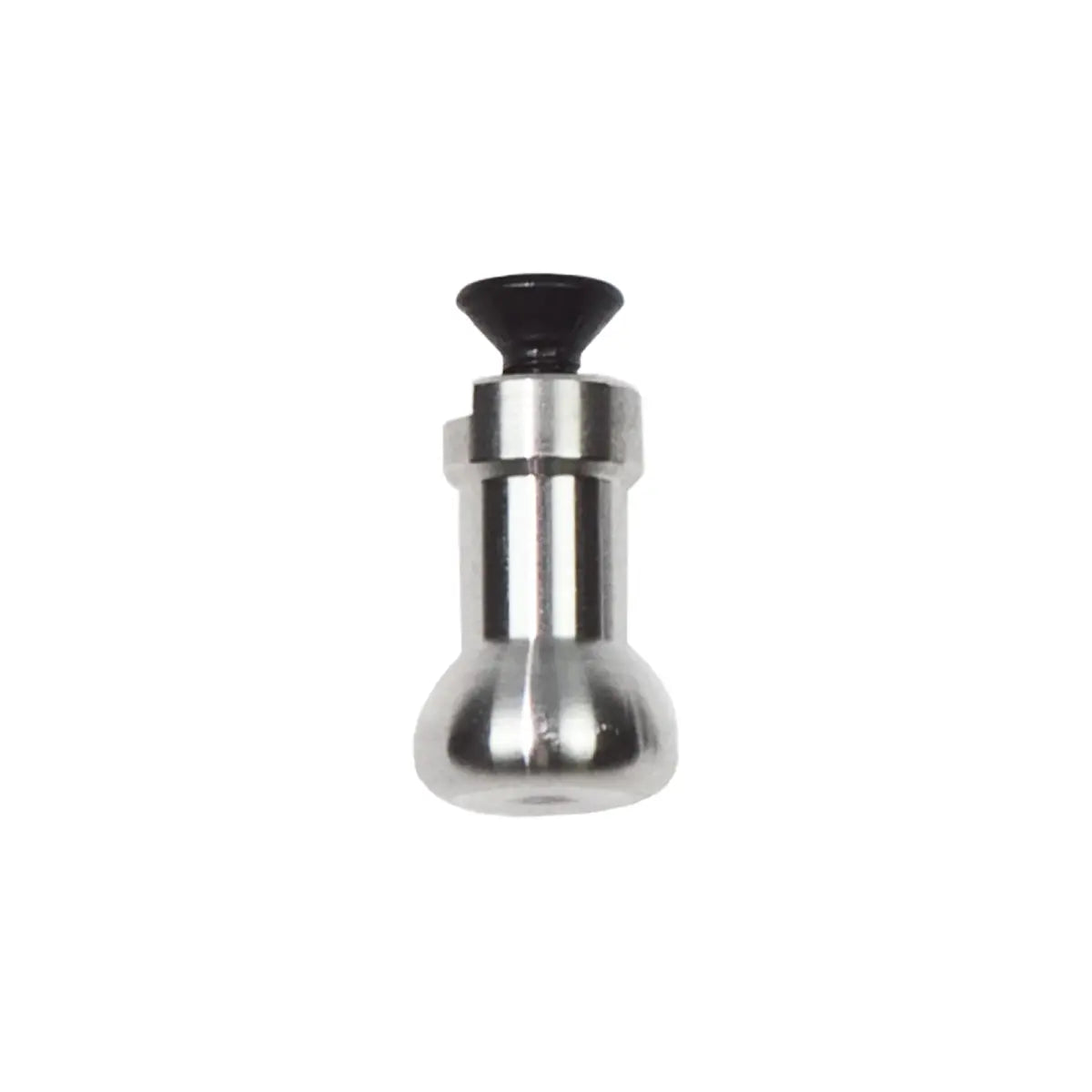 Metallic kitchen tool with black top on a white background