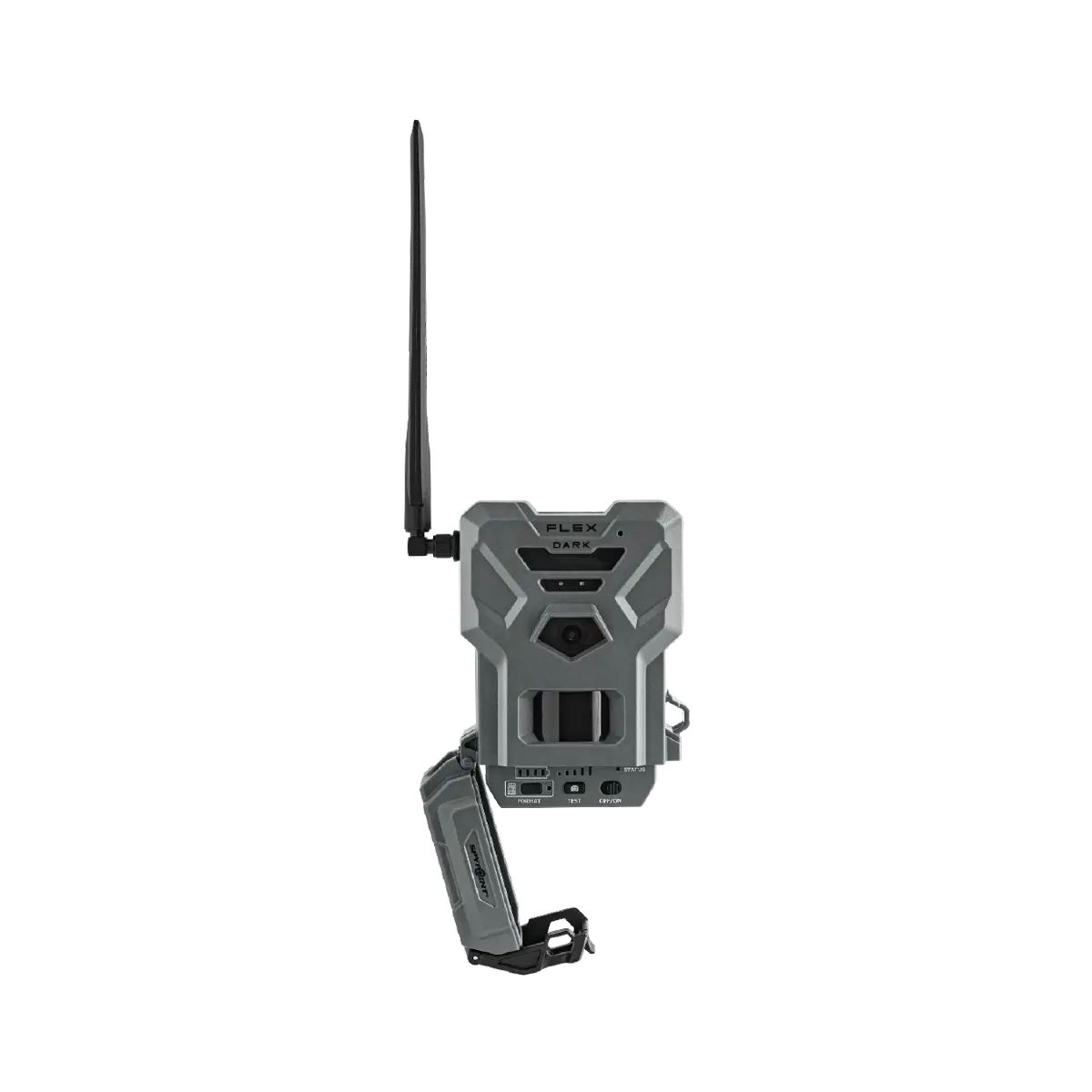 Spypoint Flex-Dark Trail Camera front angle with battery door open