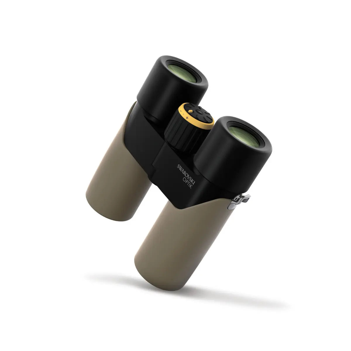 Binoculars with black and beige design on a white background