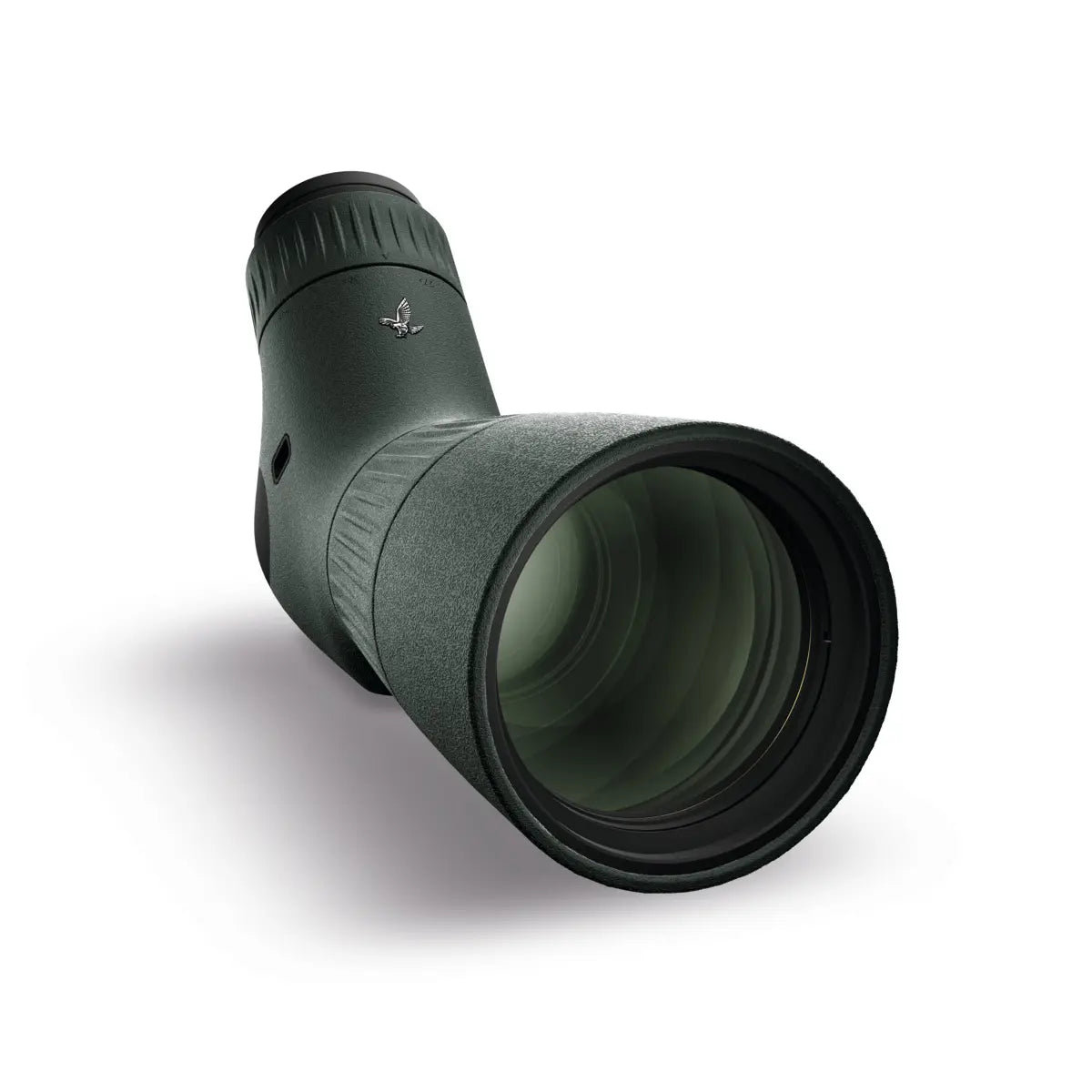 Green spotting scope on a white background