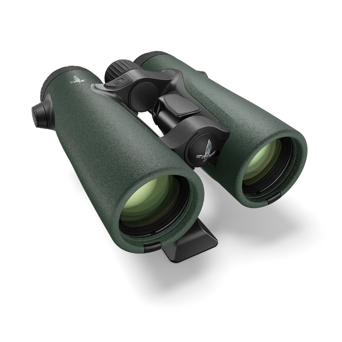 Green binoculars on a white background